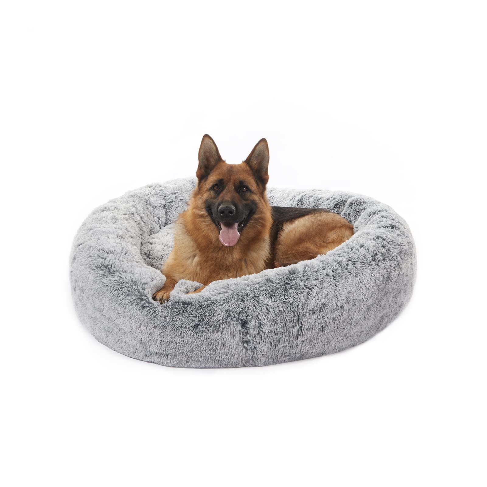 Bedfolks Calming Donut Cat Bed, Dia23 Round Fluffy Dog Beds for Small Dogs & Cat Beds for Indoor Cats, Washable Anti-Anxiety Plush Puppy Bed（Pink, Small）