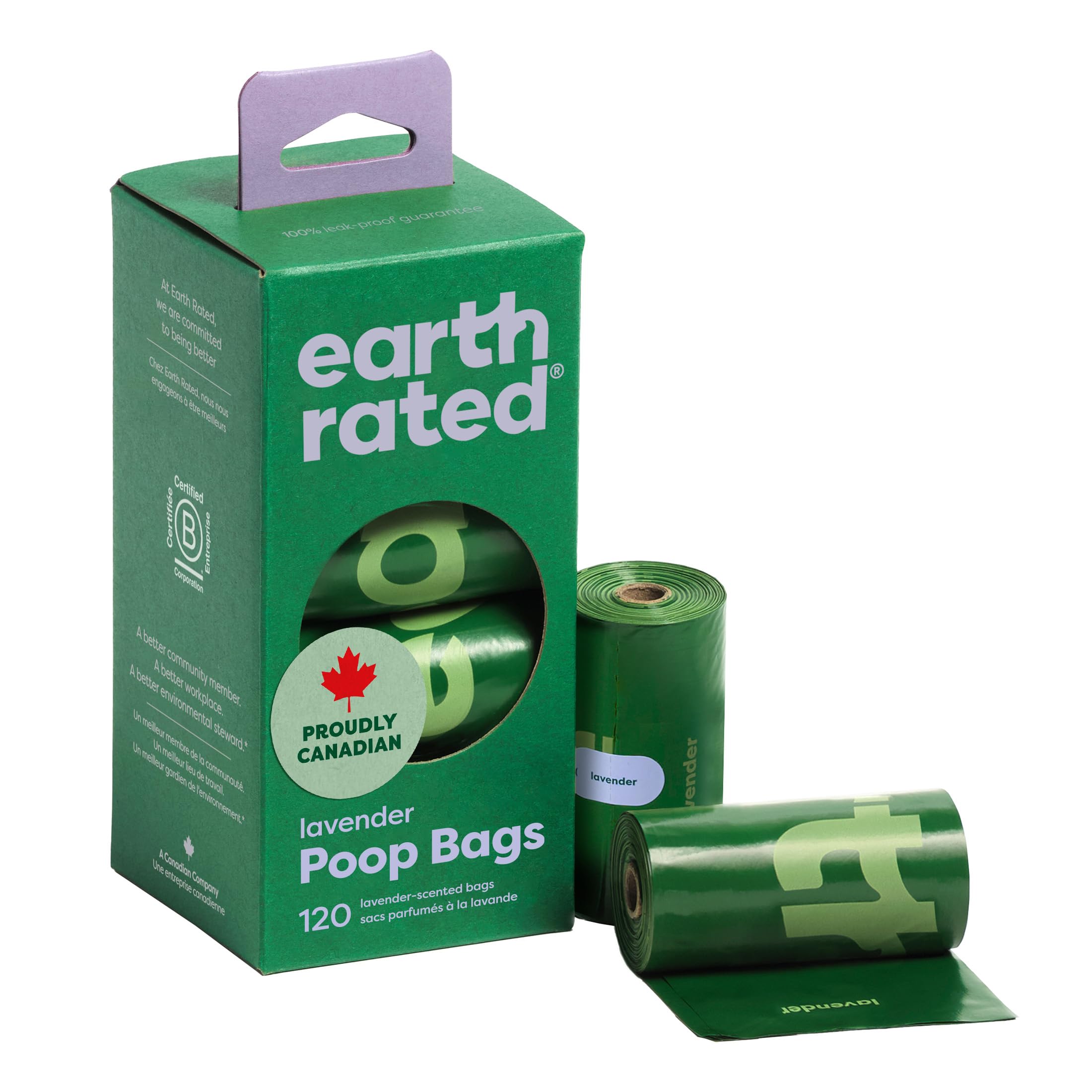 Earth Rated (A Canadian Company), Poop Bags for Dogs, Guaranteed Leak Proof and Extra Thick Waste Bag Refill Rolls, Lavender Scented, 270 Count