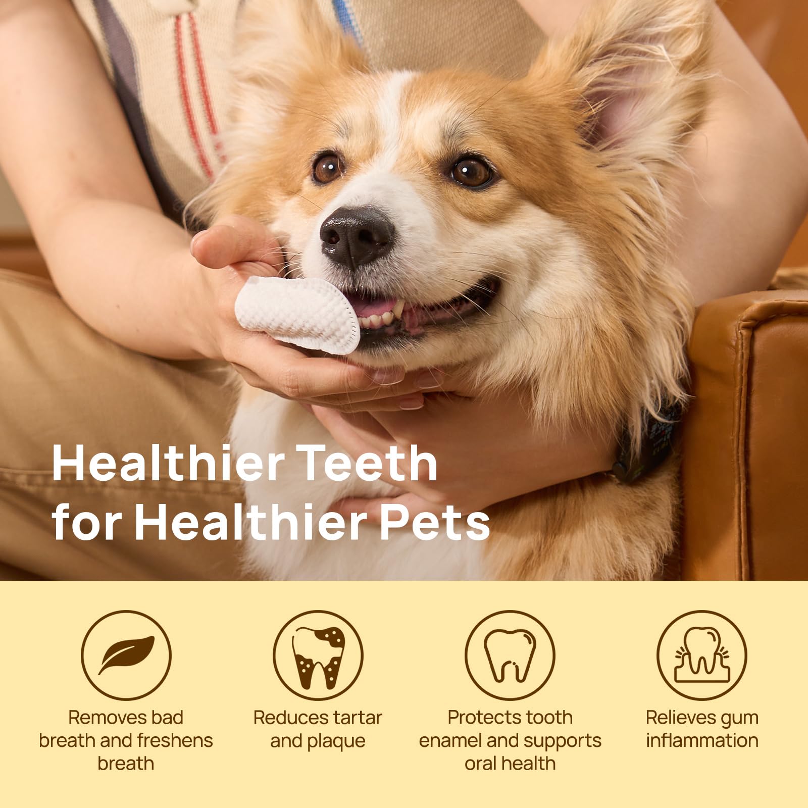 HICC Pet Teeth Cleaning Finger Wipes for Dogs & Cats, Vet-Recommended Remove Bad Breath, Plaque, Tartar Buildup, Fresh Breath Dog Tooth Brushing Kit, Dog Finger Toothbrush & Toothpaste Alternatives