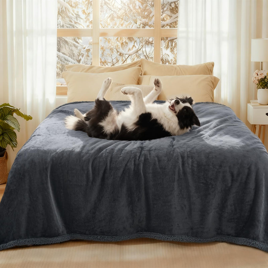 Luciphia Waterproof Bed Blanket Washable,Soft Sherpa Fleece Puppy Reversible Throw Blankets for Small Dog Cat,Furniture Cover Protector Couch Bed from Liquid Pee and Pet Fur, Grey, 40" x 28"