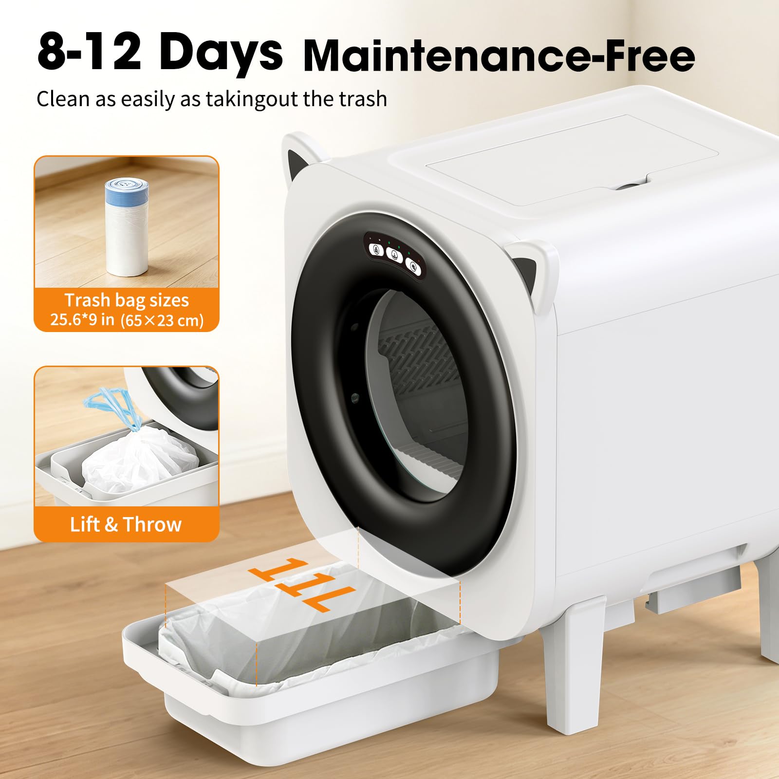 Automatic Cat Litter Box, Self Cleaning Litter Box for Multiple Cats, 90L Automatic Litter Box with APP Control, Multiple Safety Sensor, Smart Health Monitor,1 Trash Bags
