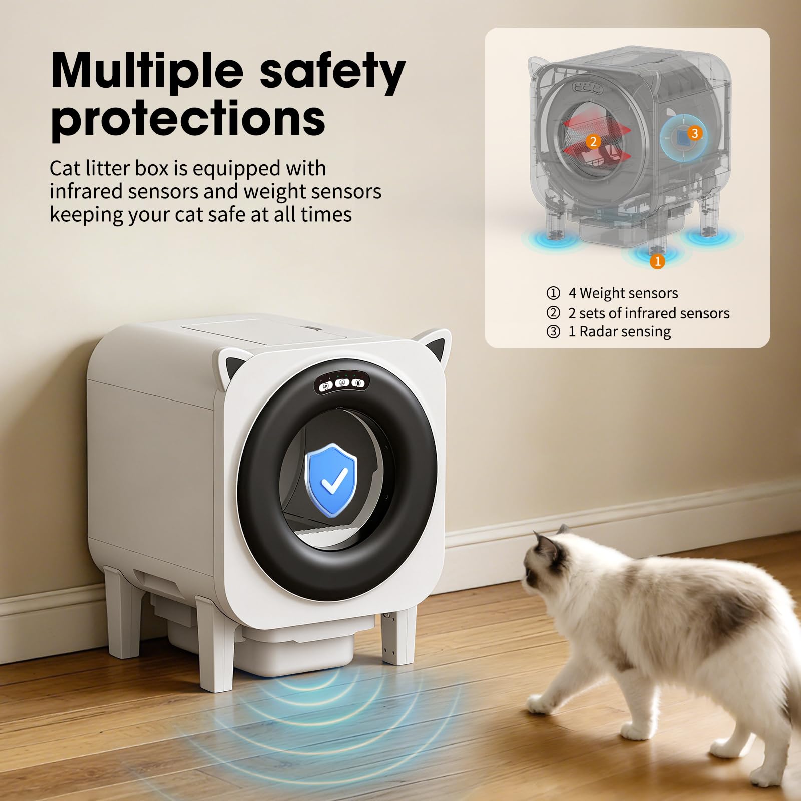 Automatic Cat Litter Box, Self Cleaning Litter Box for Multiple Cats, 90L Automatic Litter Box with APP Control, Multiple Safety Sensor, Smart Health Monitor,1 Trash Bags