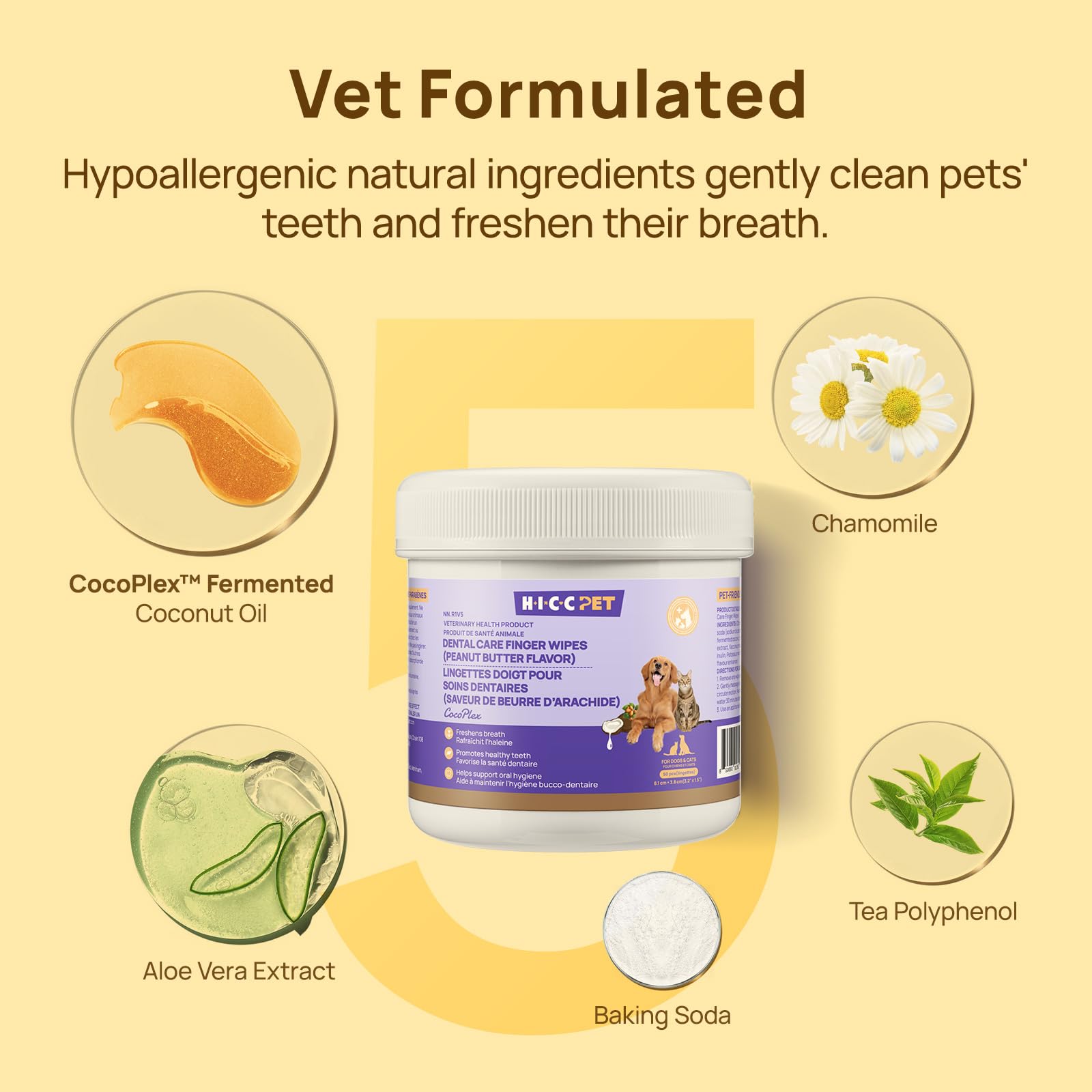 HICC Pet Teeth Cleaning Finger Wipes for Dogs & Cats, Vet-Recommended Remove Bad Breath, Plaque, Tartar Buildup, Fresh Breath Dog Tooth Brushing Kit, Dog Finger Toothbrush & Toothpaste Alternatives