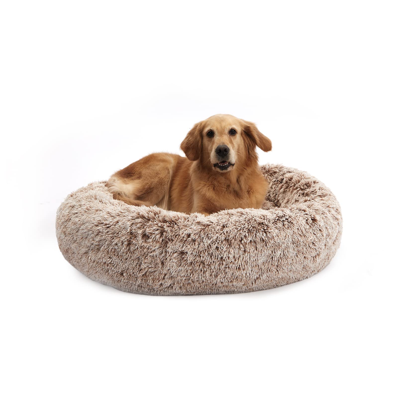 Bedfolks Calming Donut Cat Bed, Dia23 Round Fluffy Dog Beds for Small Dogs & Cat Beds for Indoor Cats, Washable Anti-Anxiety Plush Puppy Bed（Pink, Small）