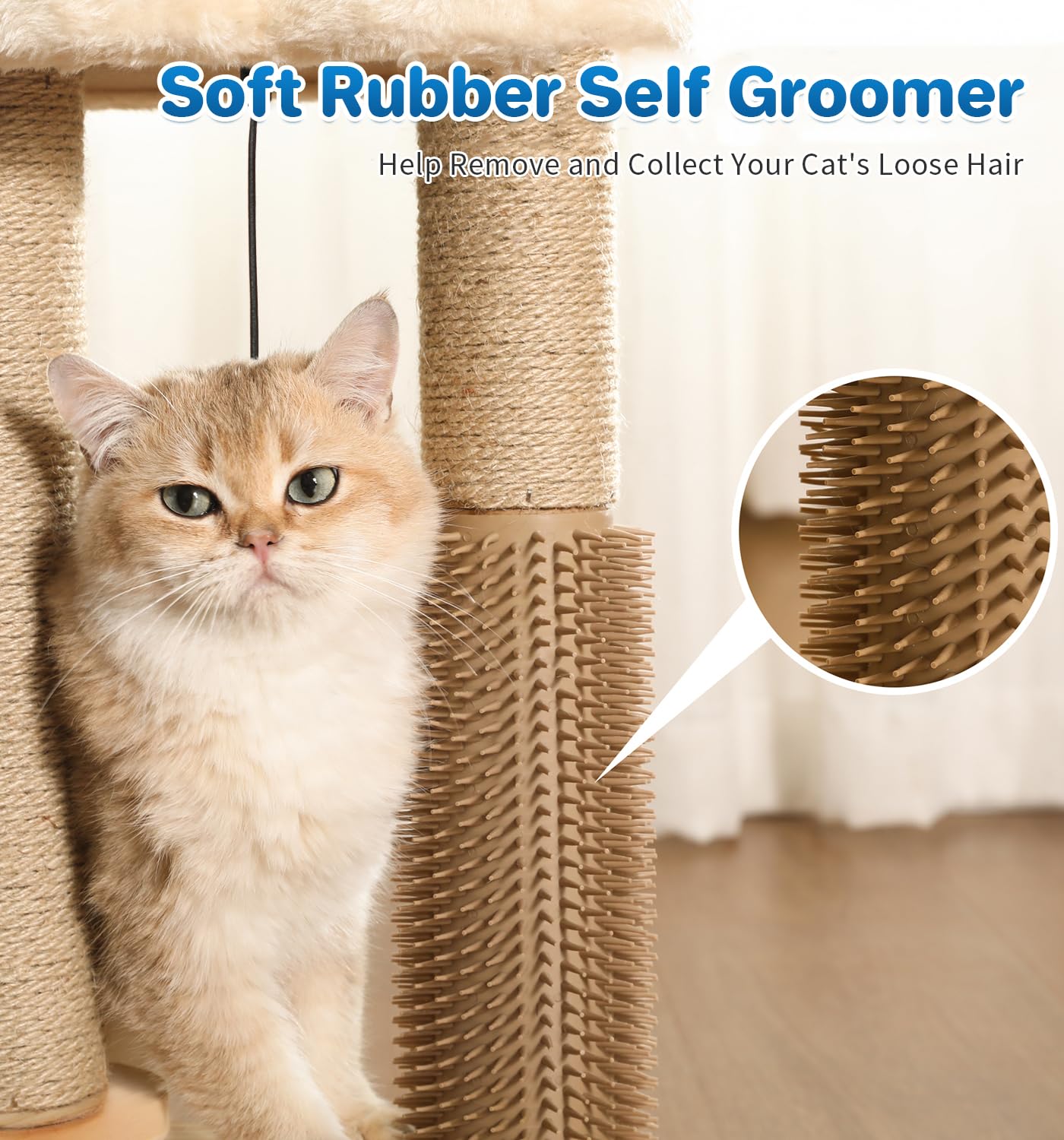 Made4Pets Cat Scratching Post with Cloud Bed Perch & Toys for Indoor Cats, Small Cat Tree Tower with Sisal Cat Scratcher & 2 Layer Track Balls, 6-in-1 with Self Groomer Brush & Plush Balls for Kittens