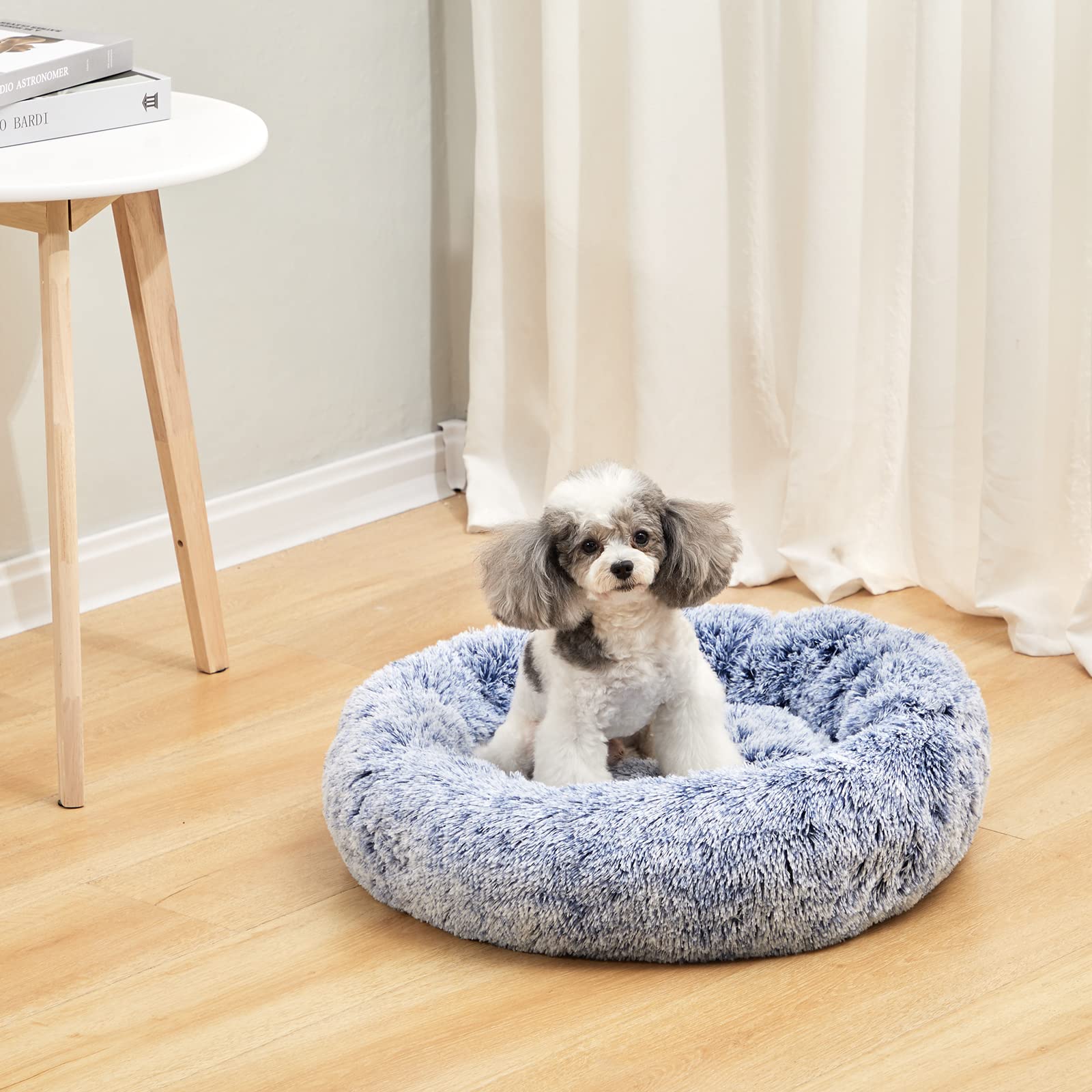 Bedfolks Calming Donut Cat Bed, Dia23 Round Fluffy Dog Beds for Small Dogs & Cat Beds for Indoor Cats, Washable Anti-Anxiety Plush Puppy Bed（Pink, Small）