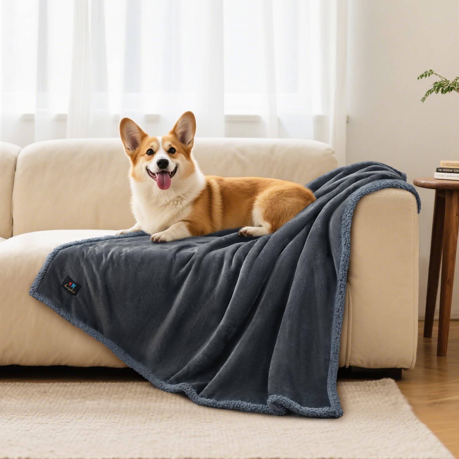 Luciphia Waterproof Bed Blanket Washable,Soft Sherpa Fleece Puppy Reversible Throw Blankets for Small Dog Cat,Furniture Cover Protector Couch Bed from Liquid Pee and Pet Fur, Grey, 40" x 28"