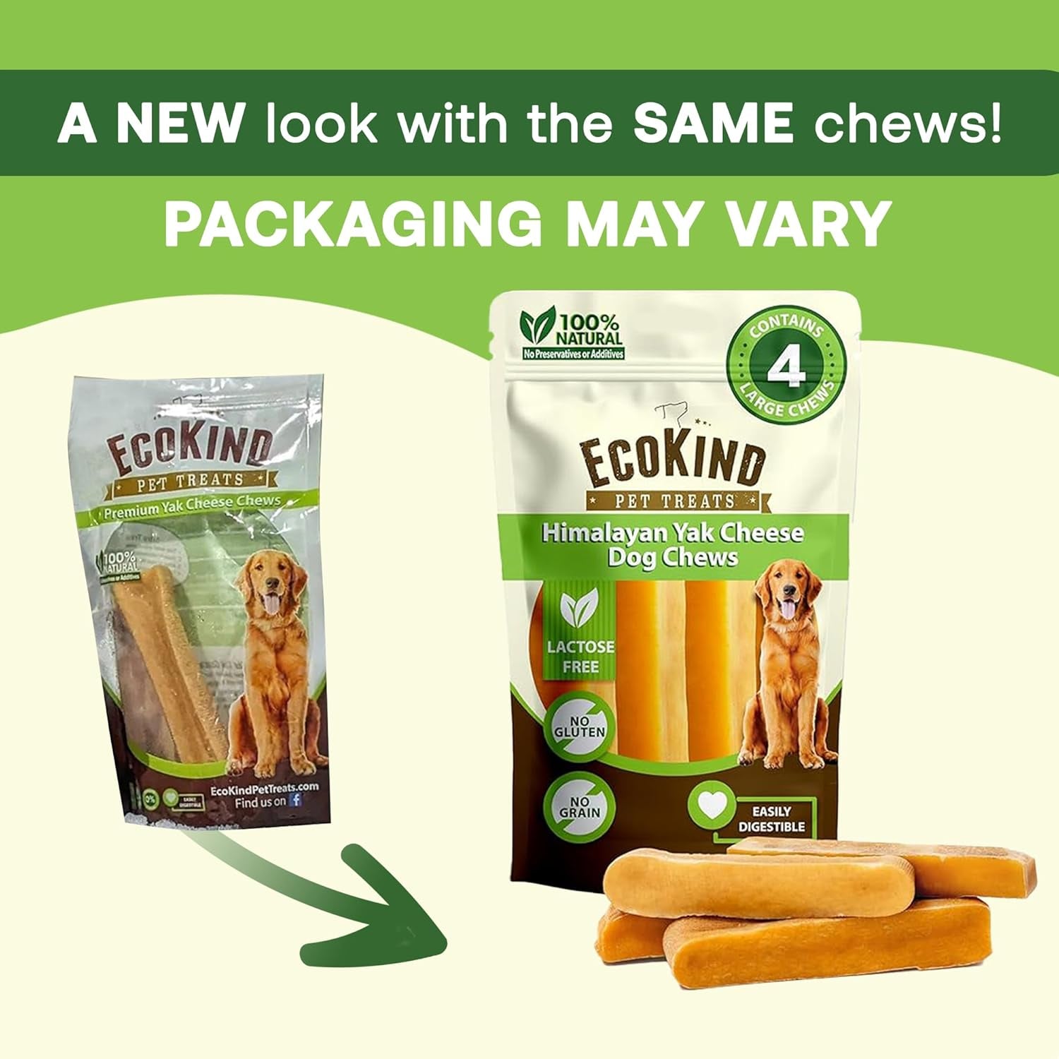 Ecokind Premium Gold Yak Cheese Himalayan Dog Chews, Dog Treats for Medium Dogs, All Natural, High Protein, for Aggressive Chewers, Medium - 3 Chews