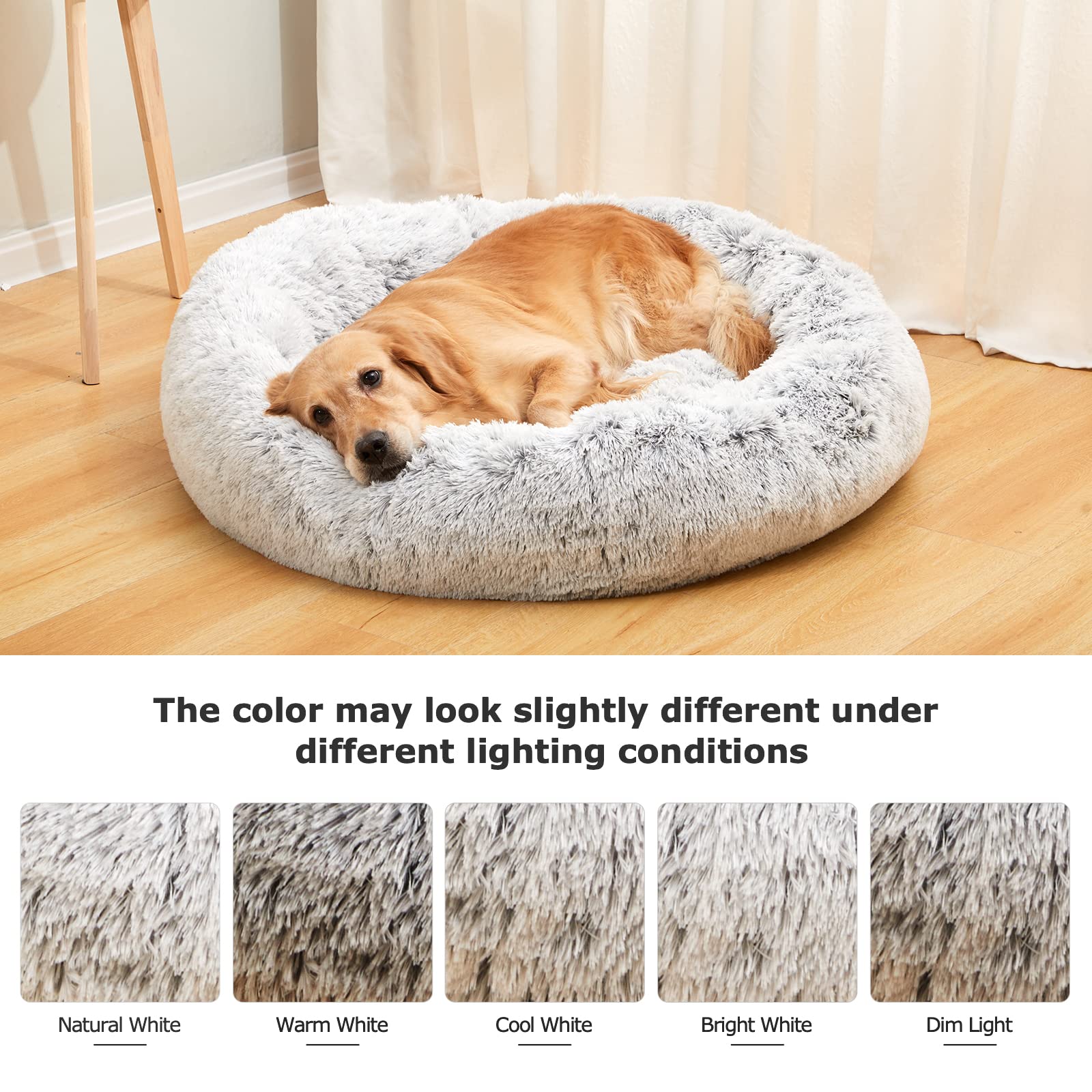 Bedfolks Calming Donut Cat Bed, Dia23 Round Fluffy Dog Beds for Small Dogs & Cat Beds for Indoor Cats, Washable Anti-Anxiety Plush Puppy Bed（Pink, Small）