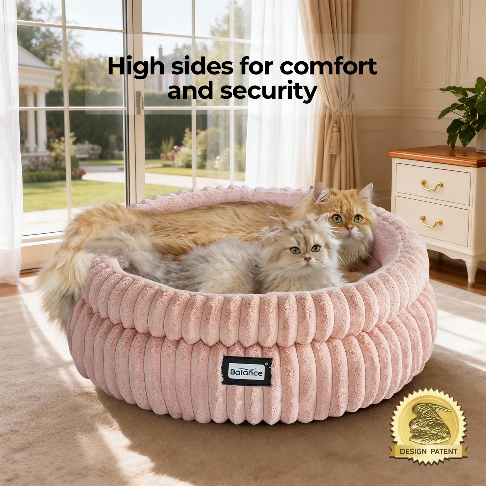 BALANCE Cat Bed Kitten Bed, Washable Round Cat Beds for Indoor Cats, Super Soft Plush Faux Fur Pet Bed for Puppy and Kitten with Anti-Slip Bottom
