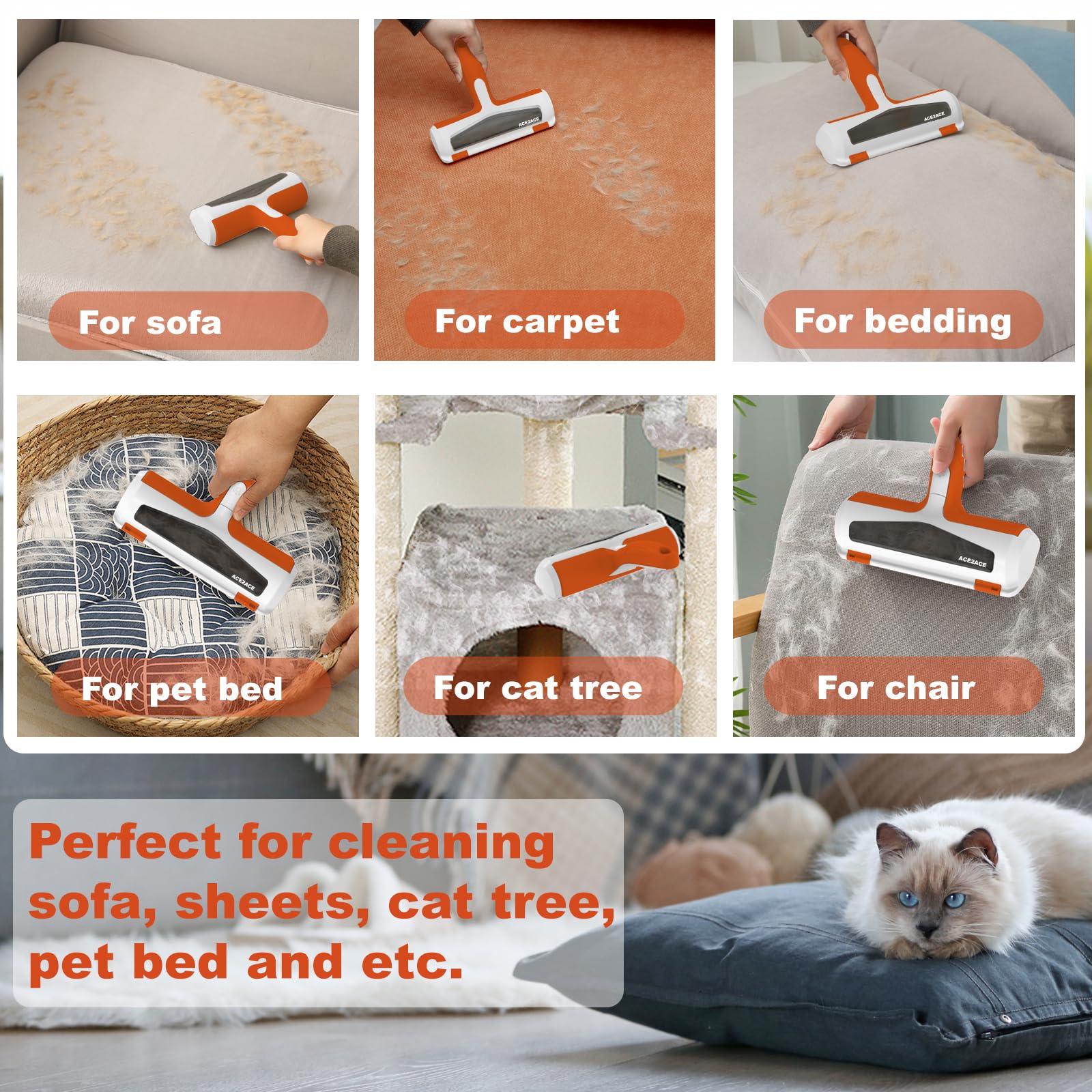 Pet Hair Remover Roller, ACE2ACE Reusable Animal Hair Removal Brush for Dogs and Cats, Self Clean Pet Fur from Carpet, Furniture, Rugs, Laundry, Clothes and Bedding, Sofa