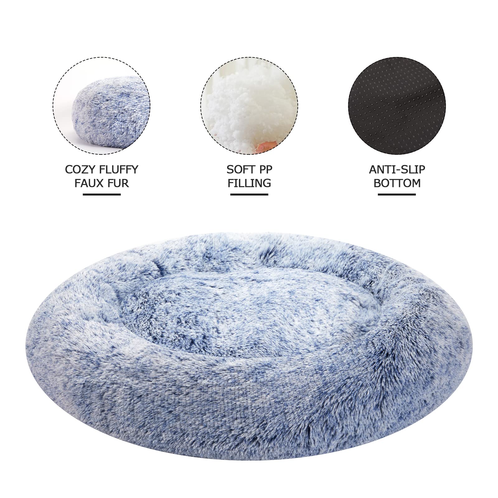 Bedfolks Calming Donut Cat Bed, Dia23 Round Fluffy Dog Beds for Small Dogs & Cat Beds for Indoor Cats, Washable Anti-Anxiety Plush Puppy Bed（Pink, Small）