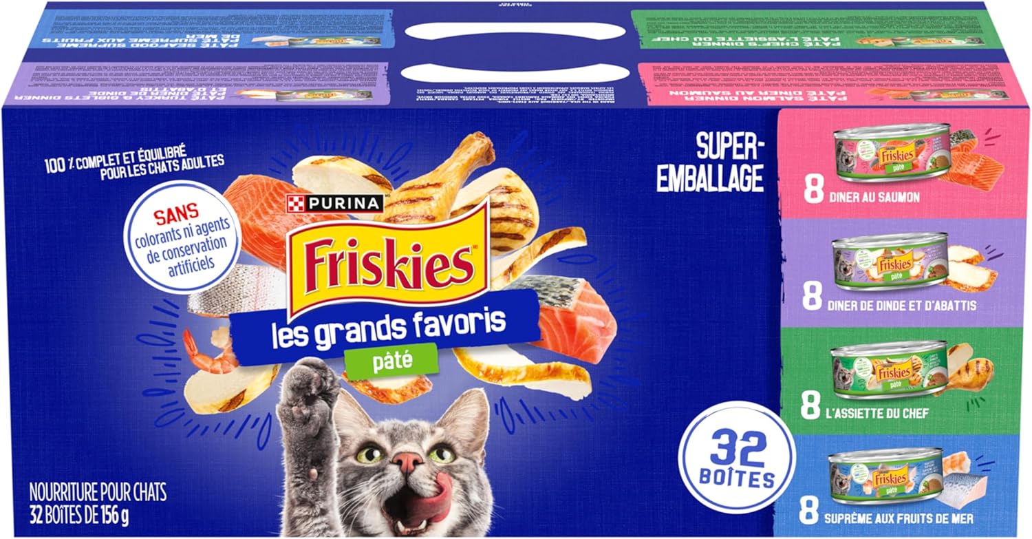 Friskies Greatest Hits Wet Cat Food, Pate Variety Pack 4 Flavours - 156 g Can (32 Pack)