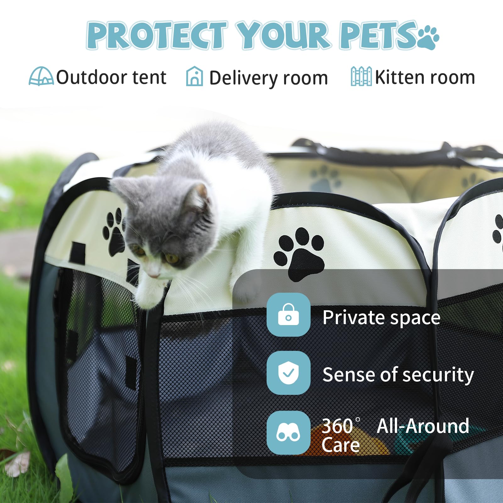 SENCONE Portable Pet Playpen, Dog Playpen Foldable Pet Exercise Pen Tents Dog House Playground for Puppy Dog/Cat Indoor Outdoor Travel Camping Use