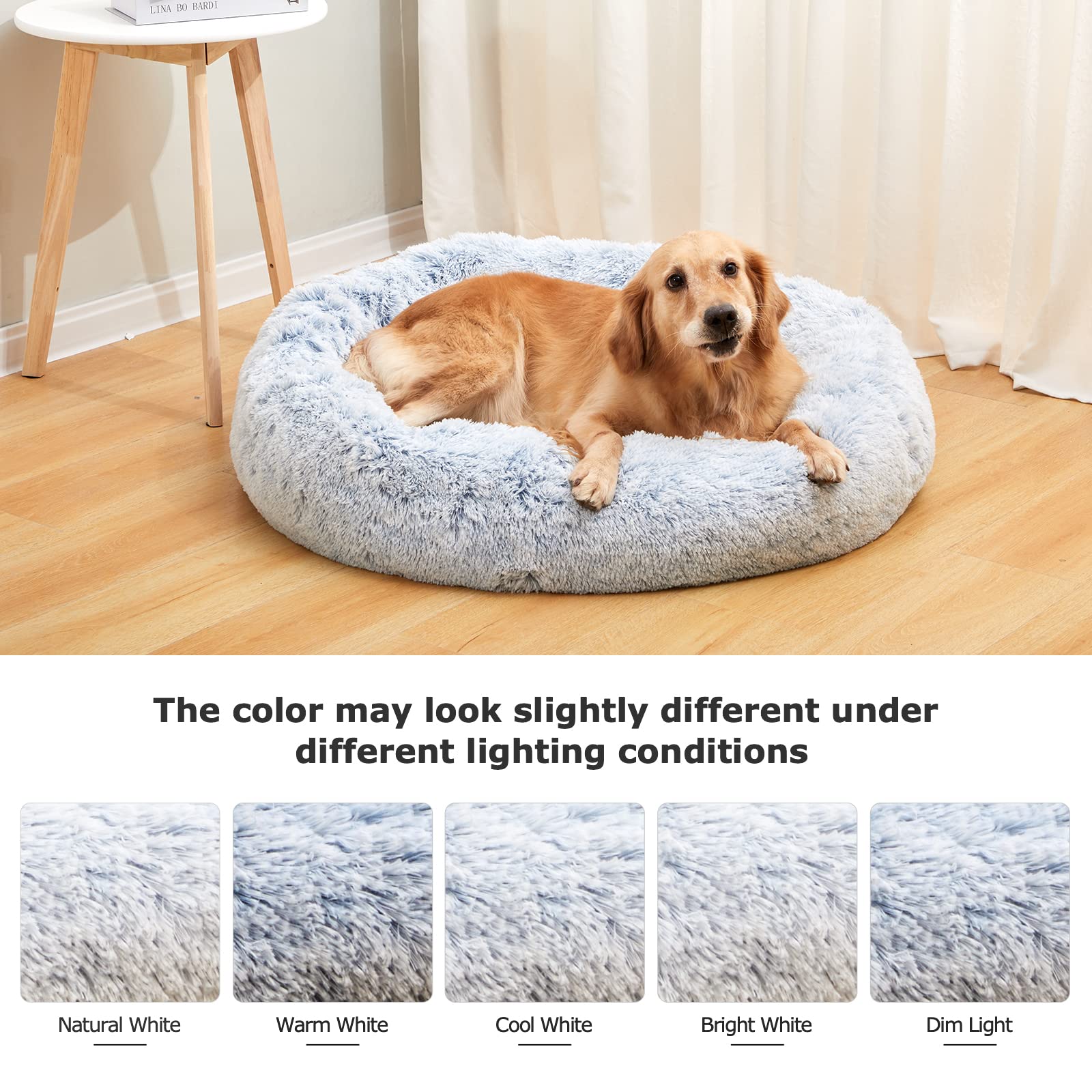 Bedfolks Calming Donut Cat Bed, Dia23 Round Fluffy Dog Beds for Small Dogs & Cat Beds for Indoor Cats, Washable Anti-Anxiety Plush Puppy Bed（Pink, Small）
