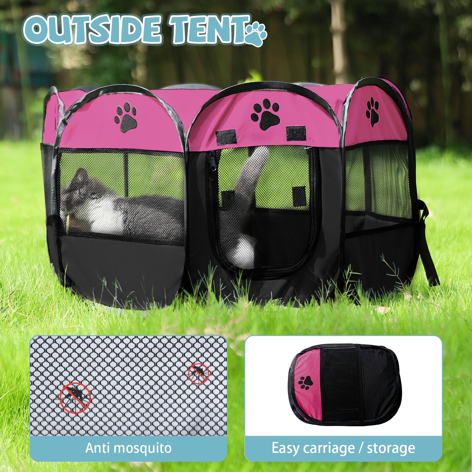 SENCONE Portable Pet Playpen, Dog Playpen Foldable Pet Exercise Pen Tents Dog House Playground for Puppy Dog/Cat Indoor Outdoor Travel Camping Use