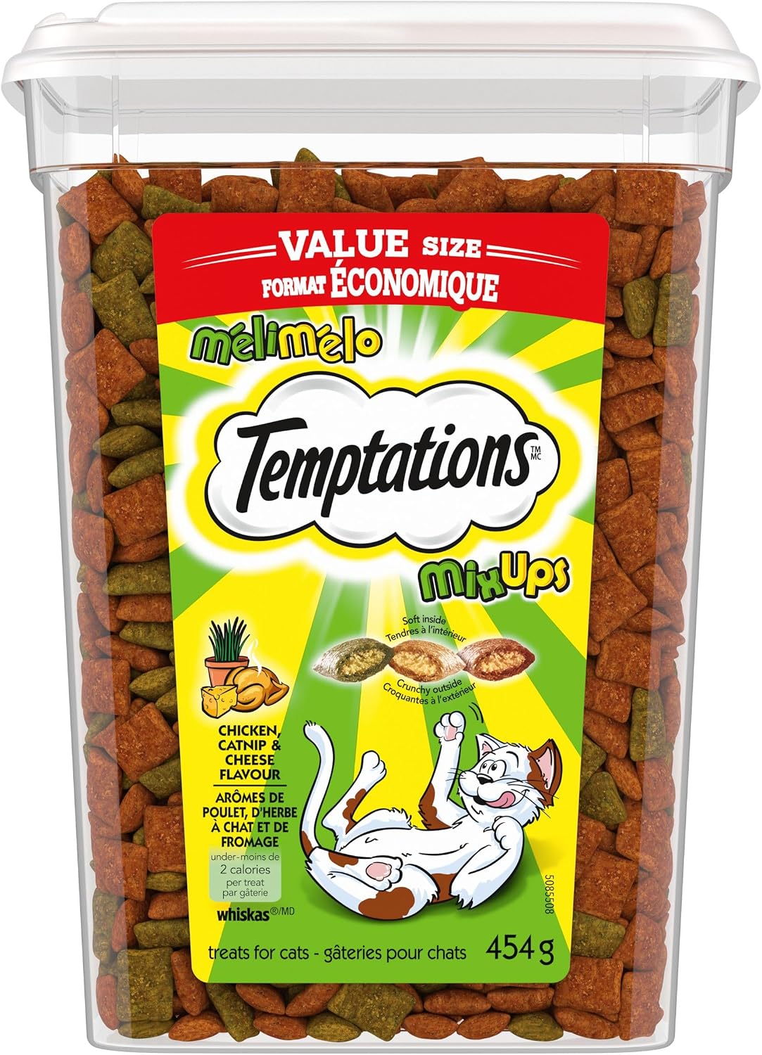 TEMPTATIONS Mix-Ups Cat Treats, Catnip (Chicken, Catnip & Cheddar Flavour), 454g Tub