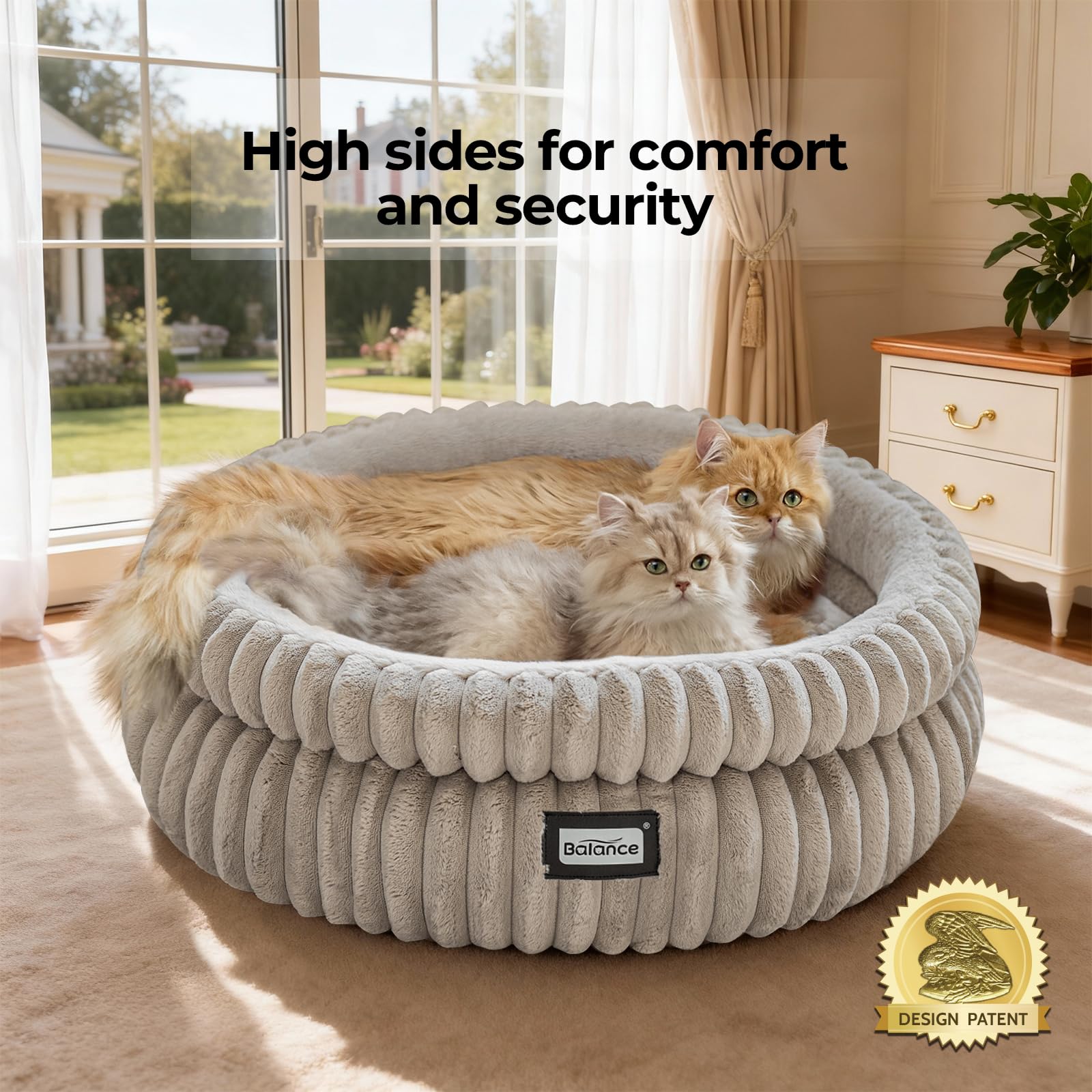 BALANCE Cat Bed Kitten Bed, Washable Round Cat Beds for Indoor Cats, Super Soft Plush Faux Fur Pet Bed for Puppy and Kitten with Anti-Slip Bottom