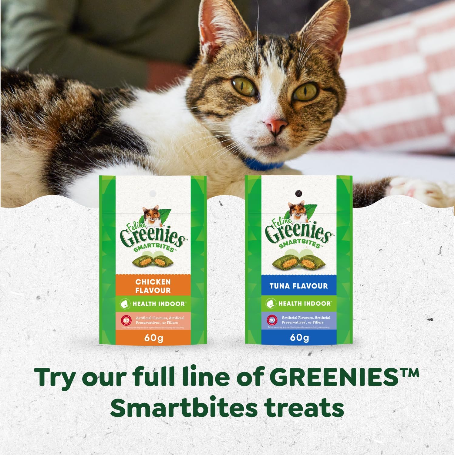 GREENIES Feline SMARTBITES Cat Treats Natural Dental Care, Chicken Flavour, 2.1oz Pouch
