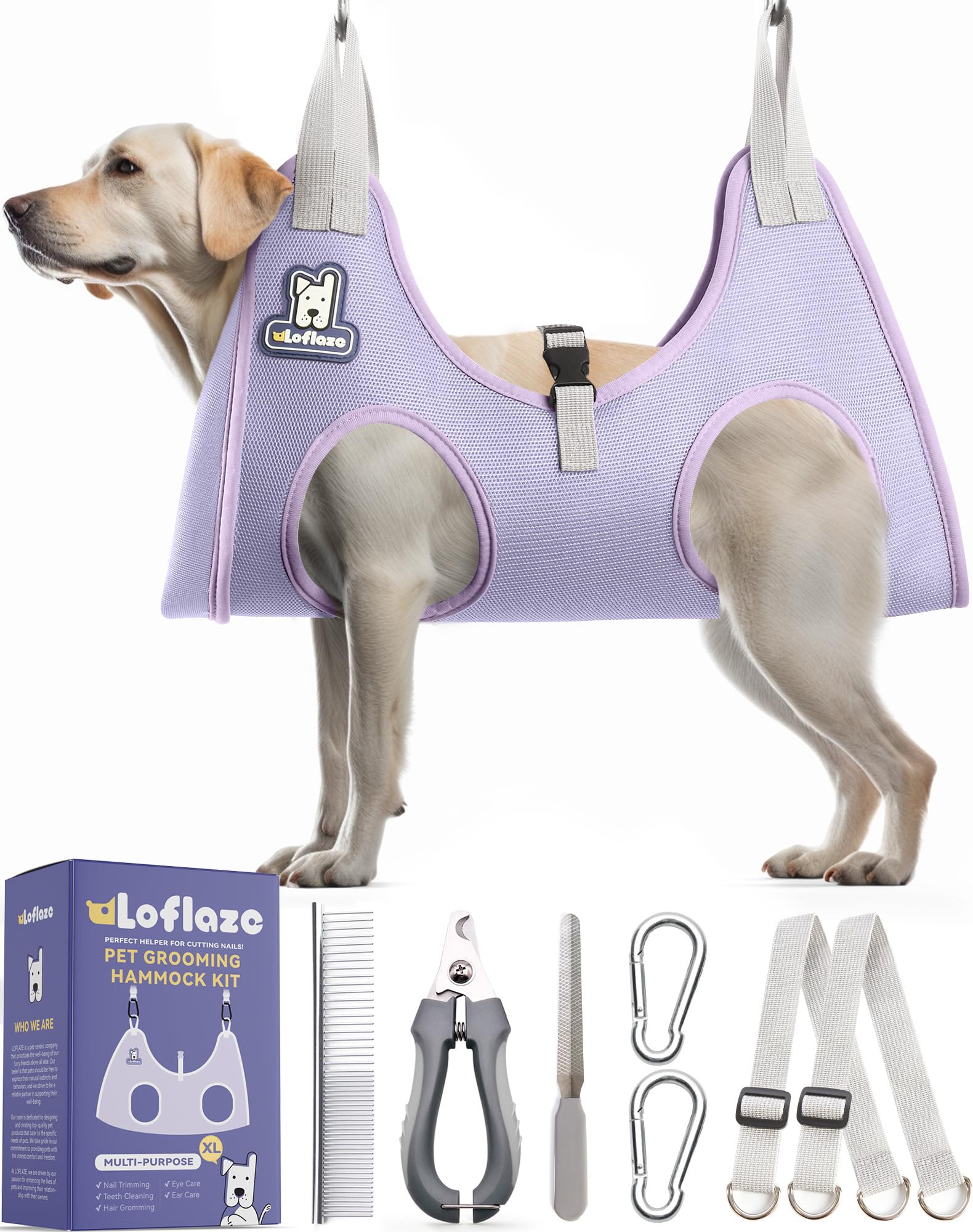 Loflaze Dog Grooming Hammock Harness for Dogs & Cats with Pet Nail Clipper Trimmer - Cat Hanger Sling for Trimming Clipping Nails- Dog Hammock Restraint Bag for Small Medium Large Dog （ Grey XS）
