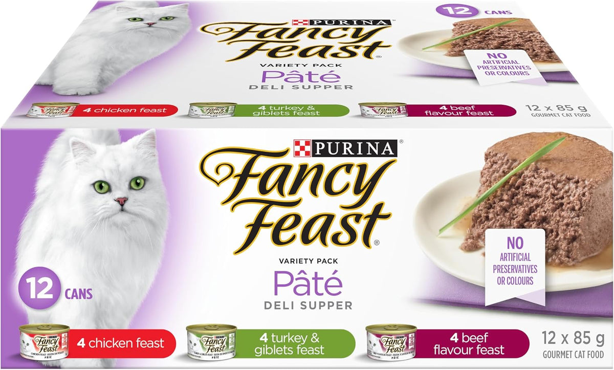Fancy Feast Deli Supper Wet Cat Food, Pate Variety Pack 3 Flavours - 85 g Can (12 Pack)
