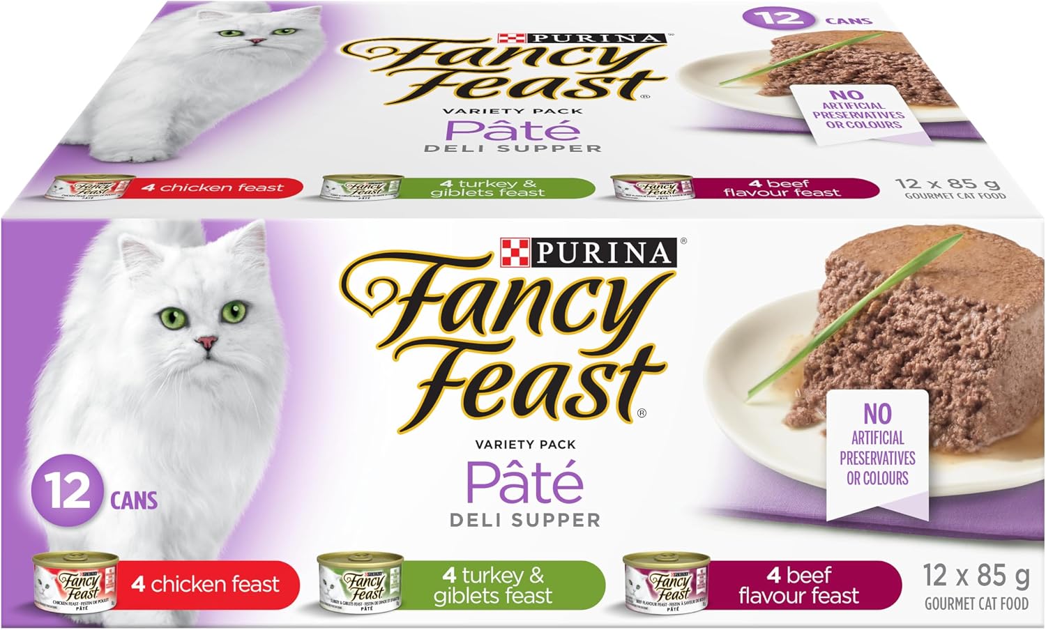 Fancy Feast Deli Supper Wet Cat Food, Pate Variety Pack 3 Flavours - 85 g Can (12 Pack)