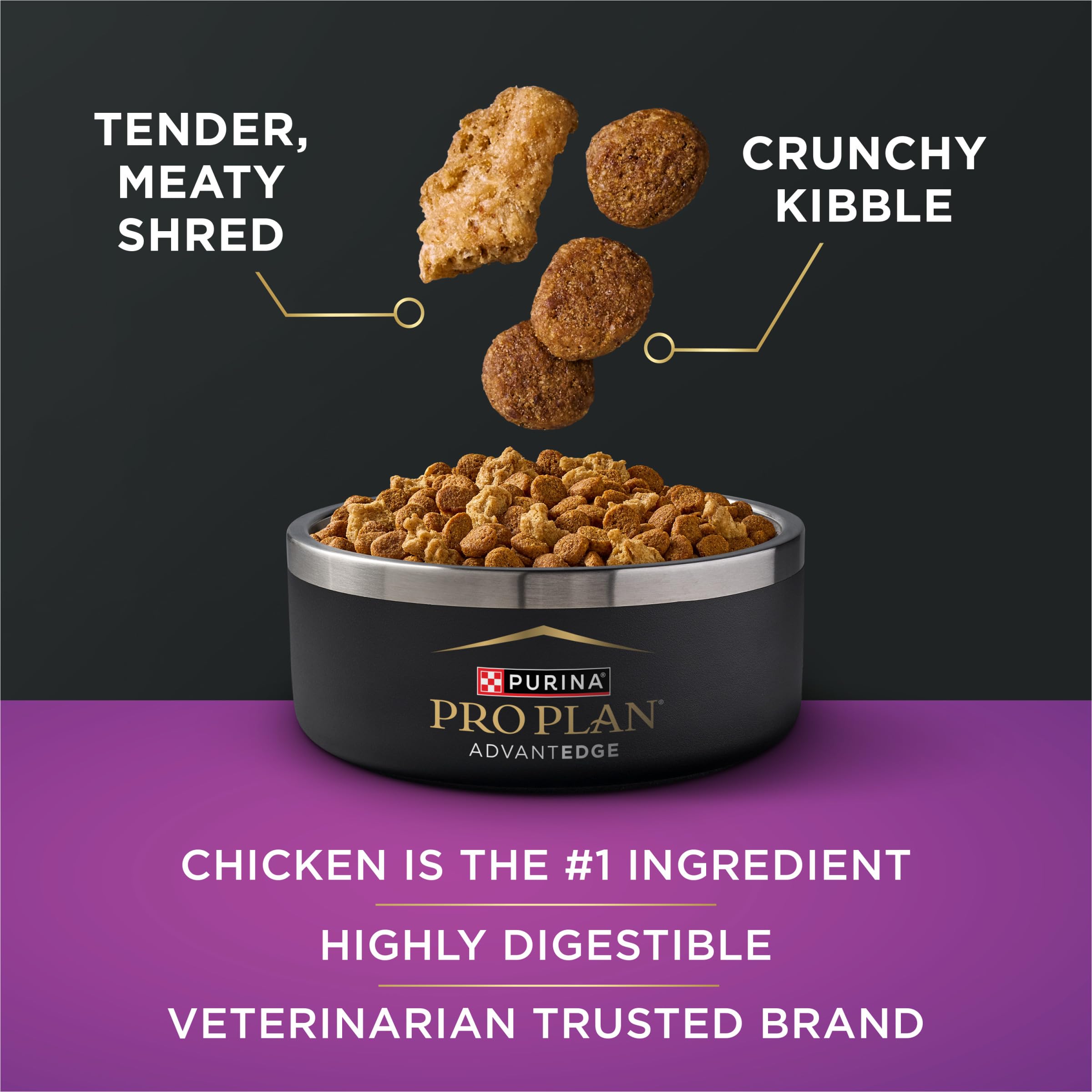 Purina Pro Plan Dry Dog Food, AdvantEDGE Senior Support+ Shredded Blend Chicken and Rice Formula - 5.44 kg Bag (1 Pack)