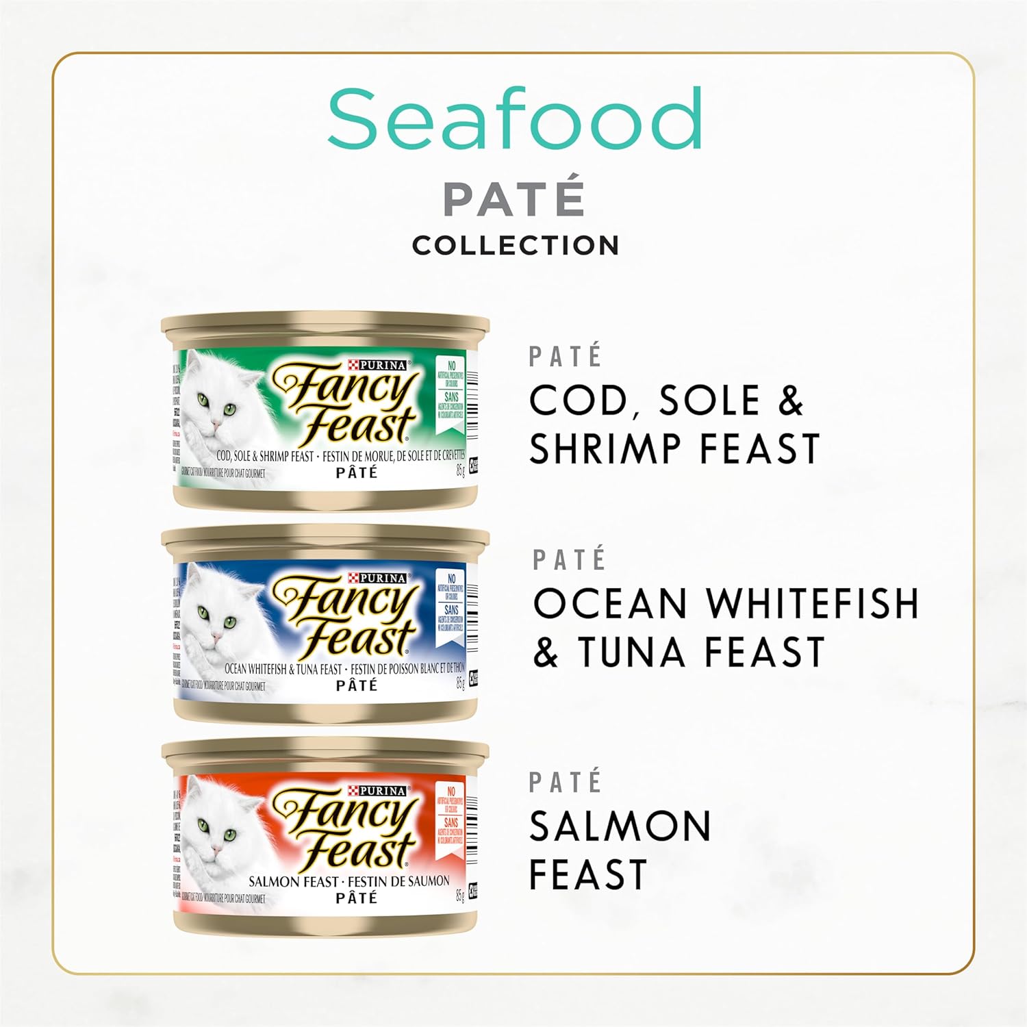 Fancy Feast Seafood Supper Wet Cat Food, Pate Variety Pack 3 Flavours - 85 g Can (24 Pack)