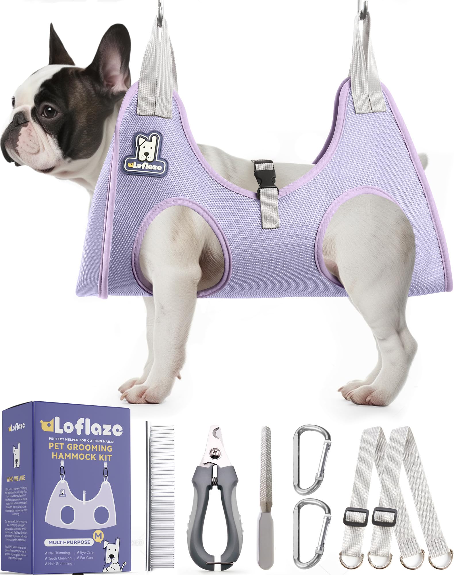 Loflaze Dog Grooming Hammock Harness for Dogs & Cats with Pet Nail Clipper Trimmer - Cat Hanger Sling for Trimming Clipping Nails- Dog Hammock Restraint Bag for Small Medium Large Dog （ Grey XS）