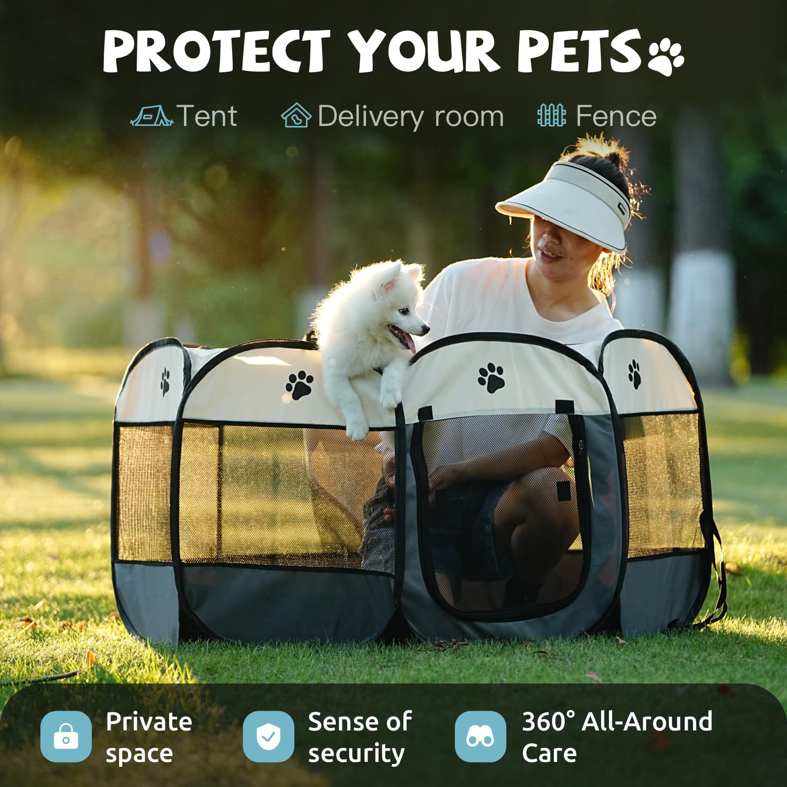 SENCONE Portable Pet Playpen, Dog Playpen Foldable Pet Exercise Pen Tents Dog House Playground for Puppy Dog/Cat Indoor Outdoor Travel Camping Use