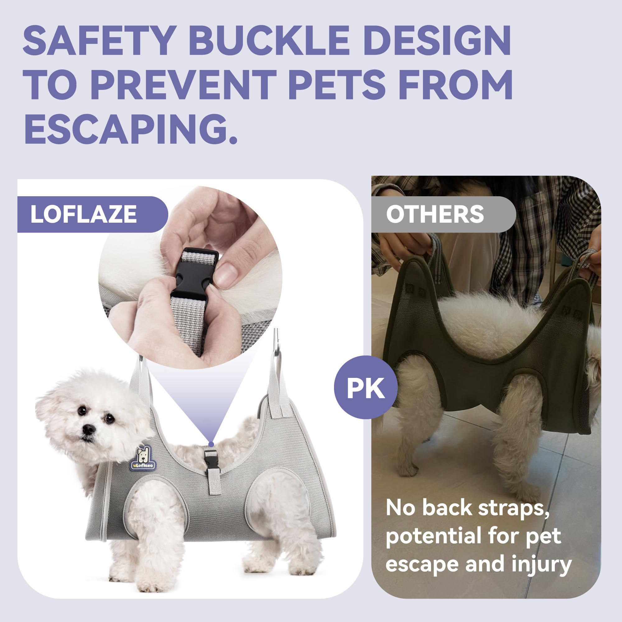 Loflaze Dog Grooming Hammock Harness for Dogs & Cats with Pet Nail Clipper Trimmer - Cat Hanger Sling for Trimming Clipping Nails- Dog Hammock Restraint Bag for Small Medium Large Dog （ Grey XS）