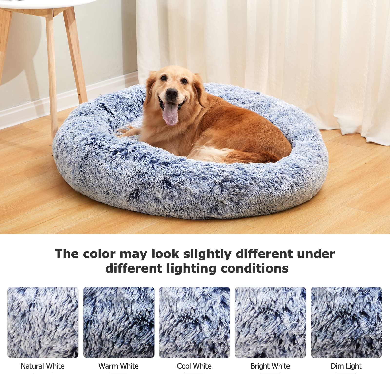 Bedfolks Calming Donut Cat Bed, Dia23 Round Fluffy Dog Beds for Small Dogs & Cat Beds for Indoor Cats, Washable Anti-Anxiety Plush Puppy Bed（Pink, Small）