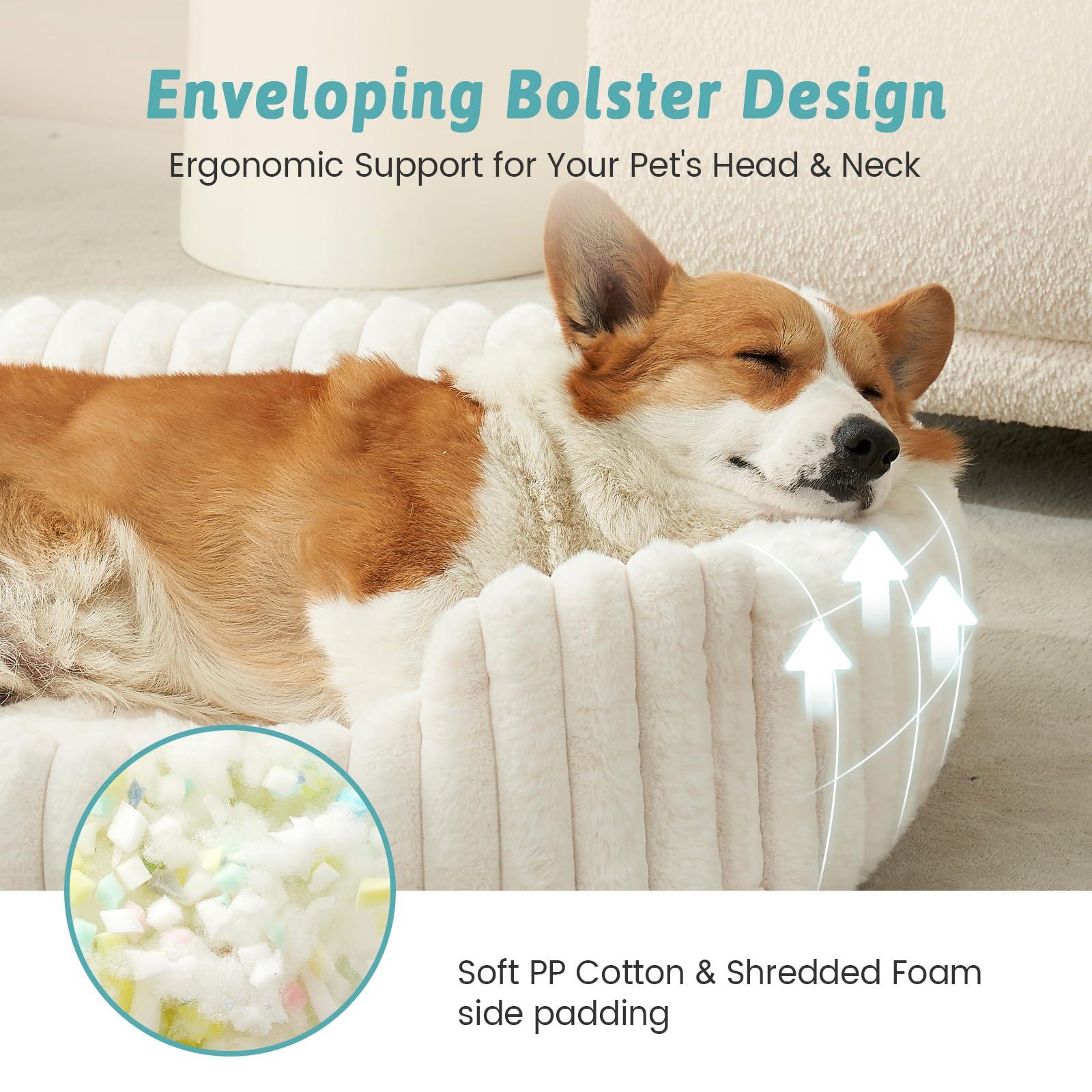 COZY KISS Orthopedic Dog Bed for Small Dogs & Medium Dogs - Washable Rectangle Pet Bed with Anti-Slip Bottom, Soft Calming Cat & Puppy Bed for Indoor Pets (30"x23"x7", Cream)