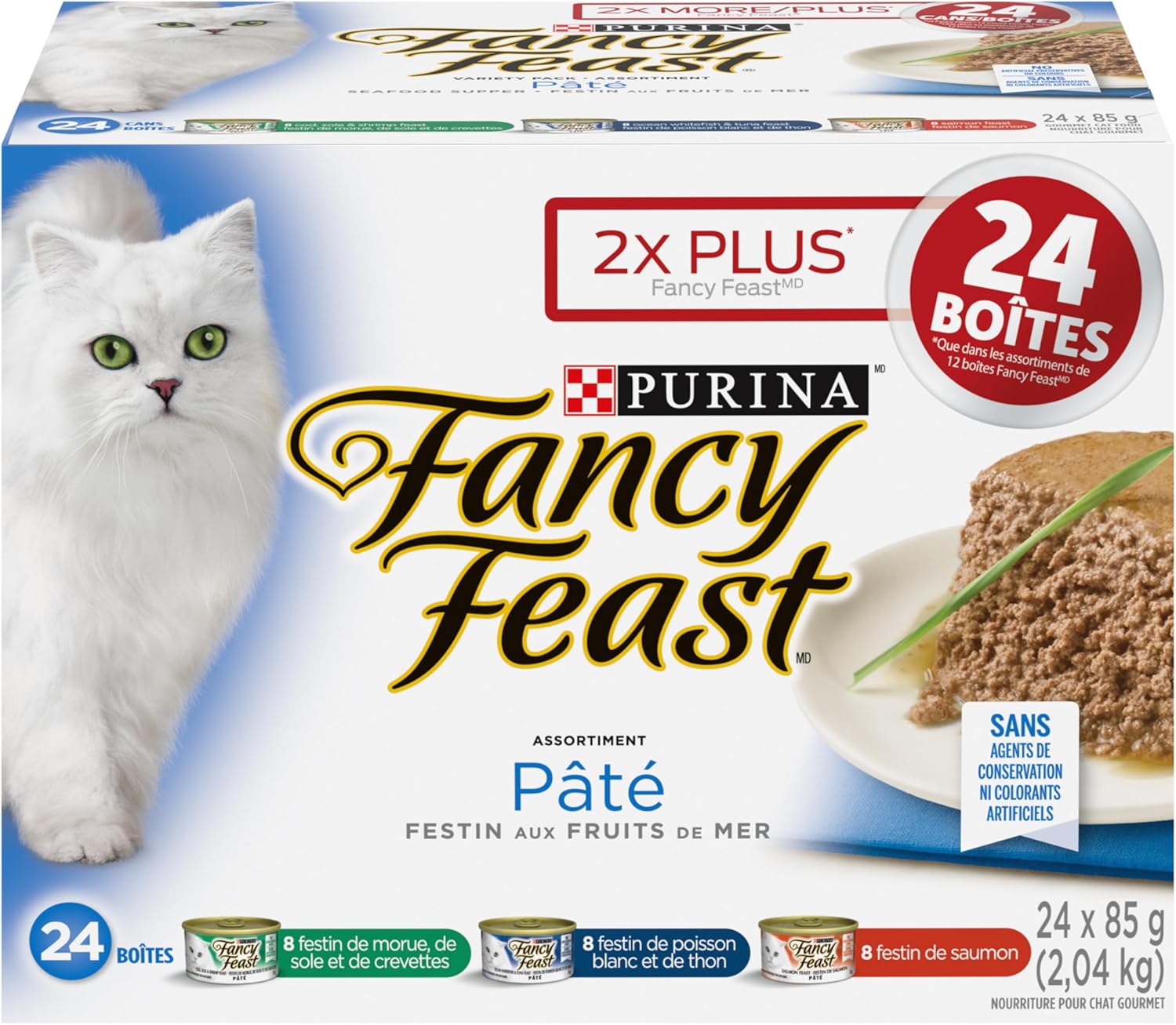 Fancy Feast Seafood Supper Wet Cat Food, Pate Variety Pack 3 Flavours - 85 g Can (24 Pack)