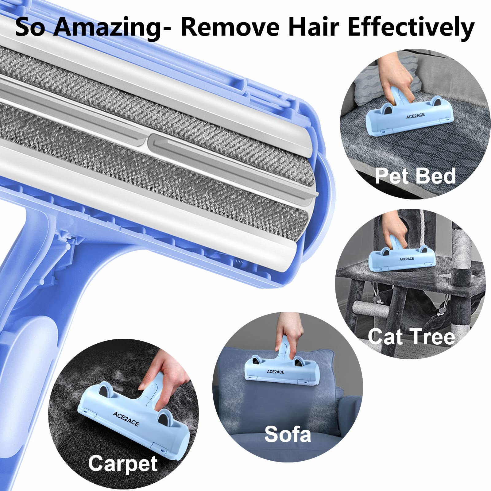 Pet Hair Remover Roller, ACE2ACE Reusable Animal Hair Removal Brush for Dogs and Cats, Self Clean Pet Fur from Carpet, Furniture, Rugs, Laundry, Clothes and Bedding, Sofa