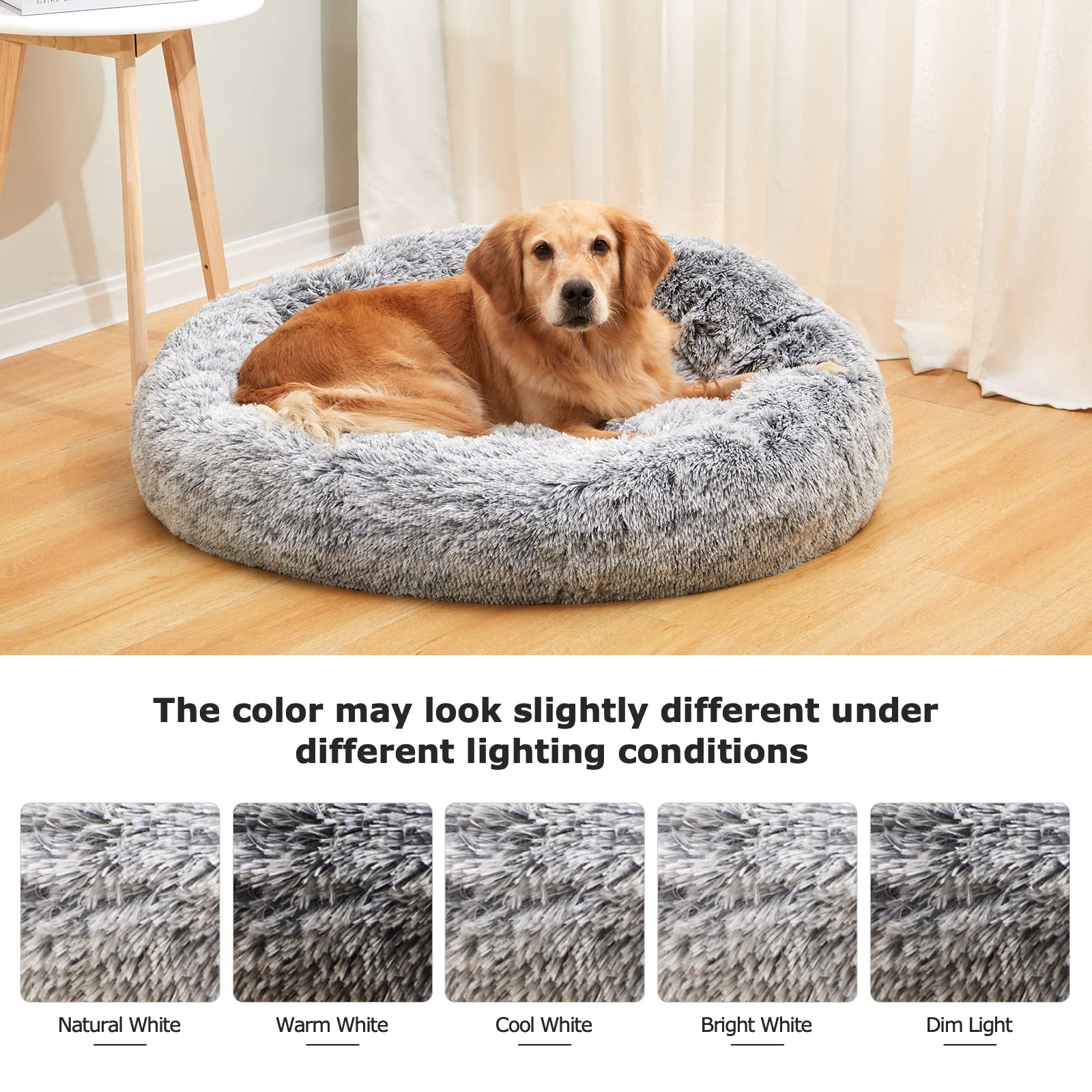 Bedfolks Calming Donut Cat Bed, Dia23 Round Fluffy Dog Beds for Small Dogs & Cat Beds for Indoor Cats, Washable Anti-Anxiety Plush Puppy Bed（Pink, Small）