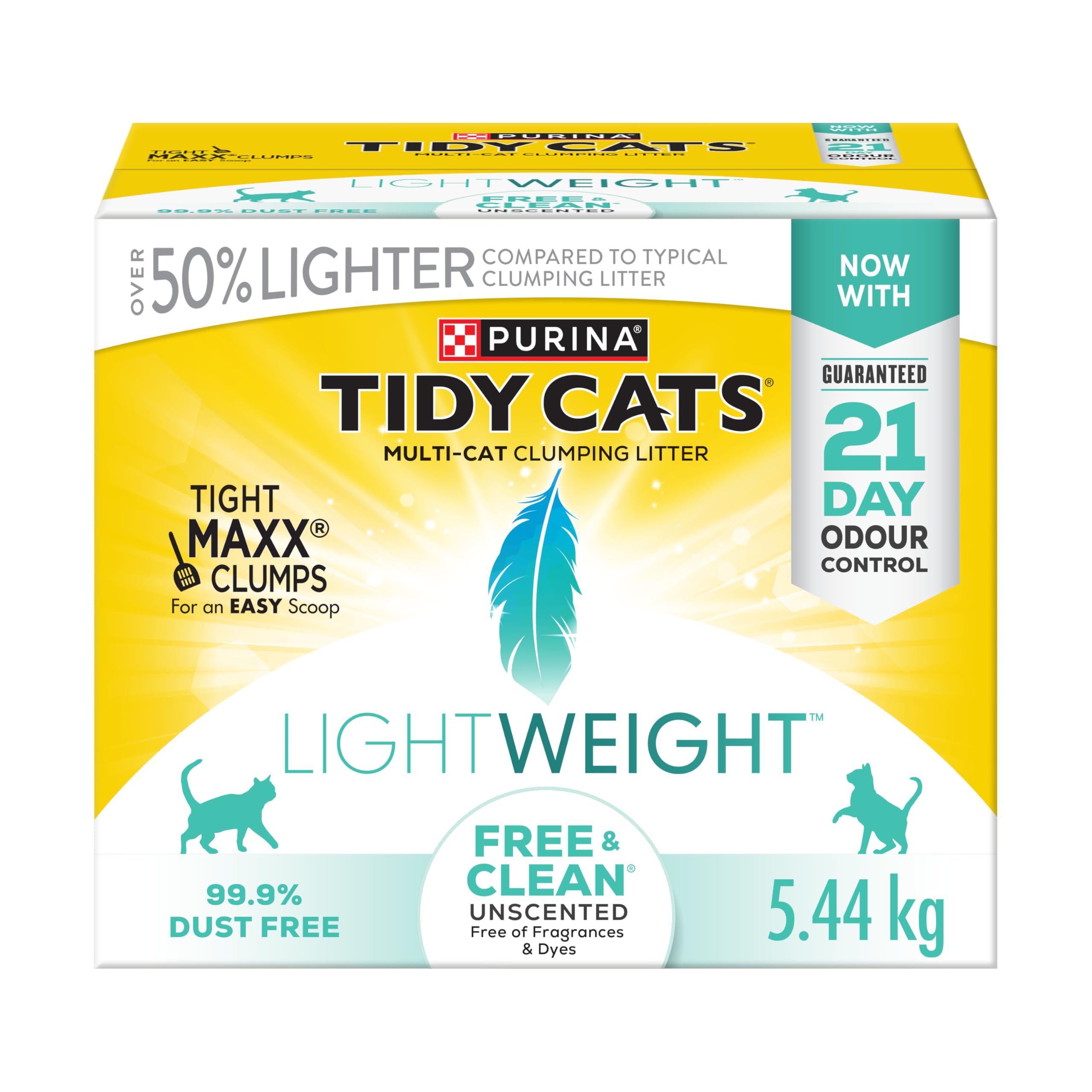 Tidy Cats Free & Clean Cat Litter, LightWeight Unscented Multi-Cat - 2.72 kg Jug