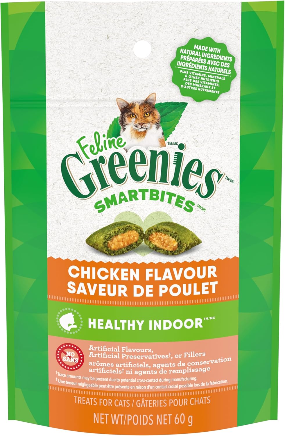 GREENIES Feline SMARTBITES Cat Treats Natural Dental Care, Chicken Flavour, 2.1oz Pouch
