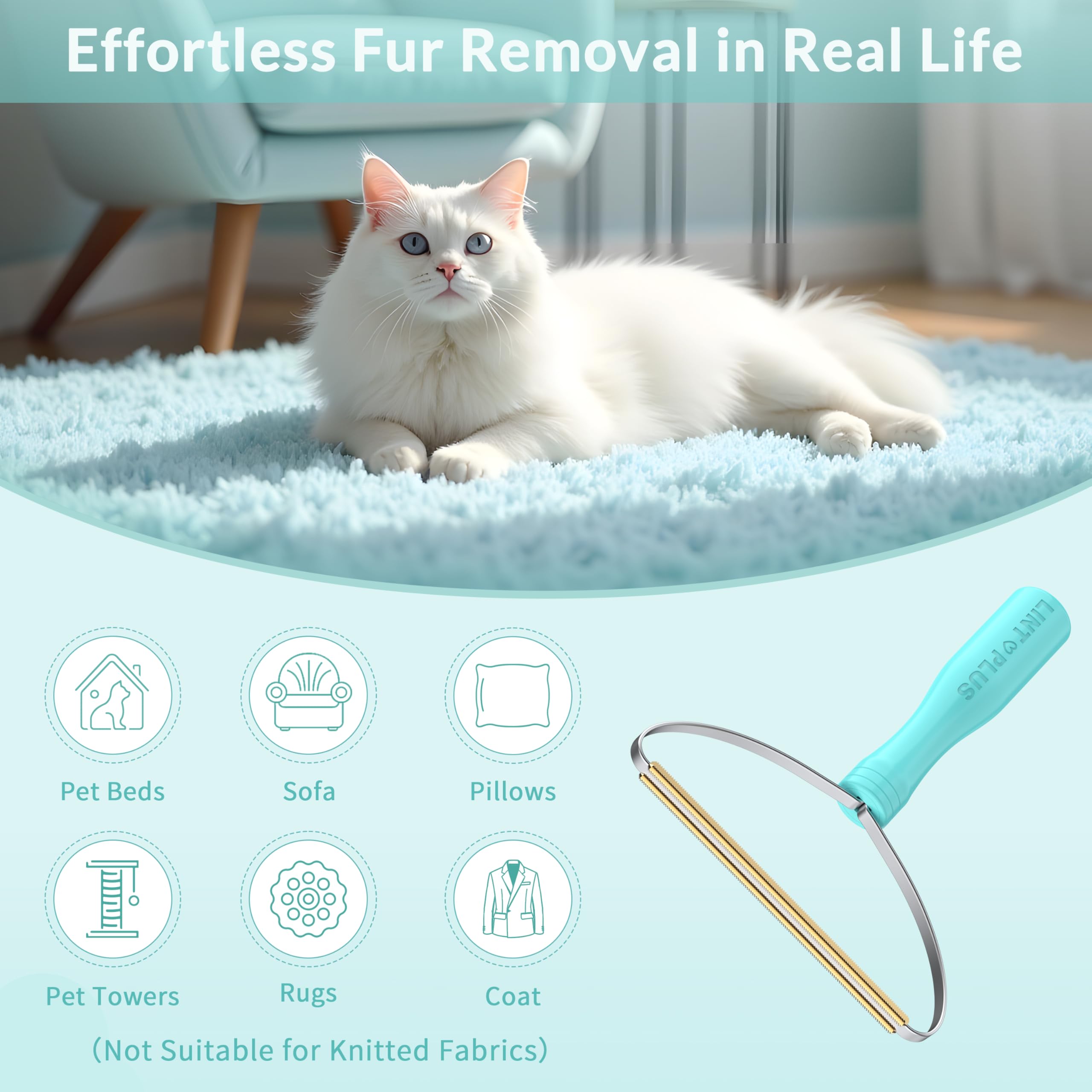 LINTPLUS Deep Cleaner Pro Pet Hair Remover - Special Cat & Dog Hair Remover for Multi Fabric, Edge, Carpet, Rake, Scraper - Easy to Use, Every Hair!
