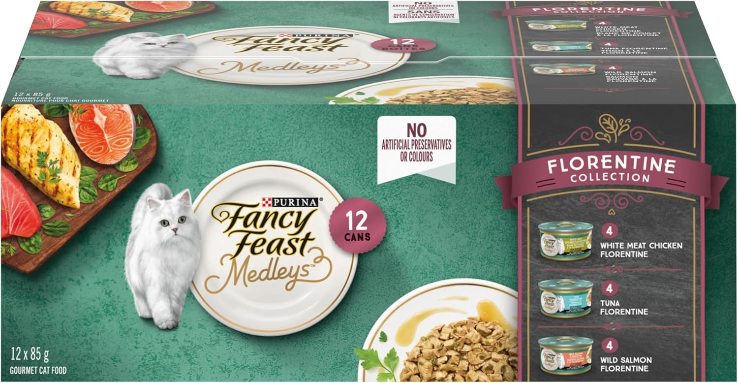 Fancy Feast Medleys Wet Cat Food, Florentine Collection Variety Pack 3 Flavours - 85 g Can (12 Pack)