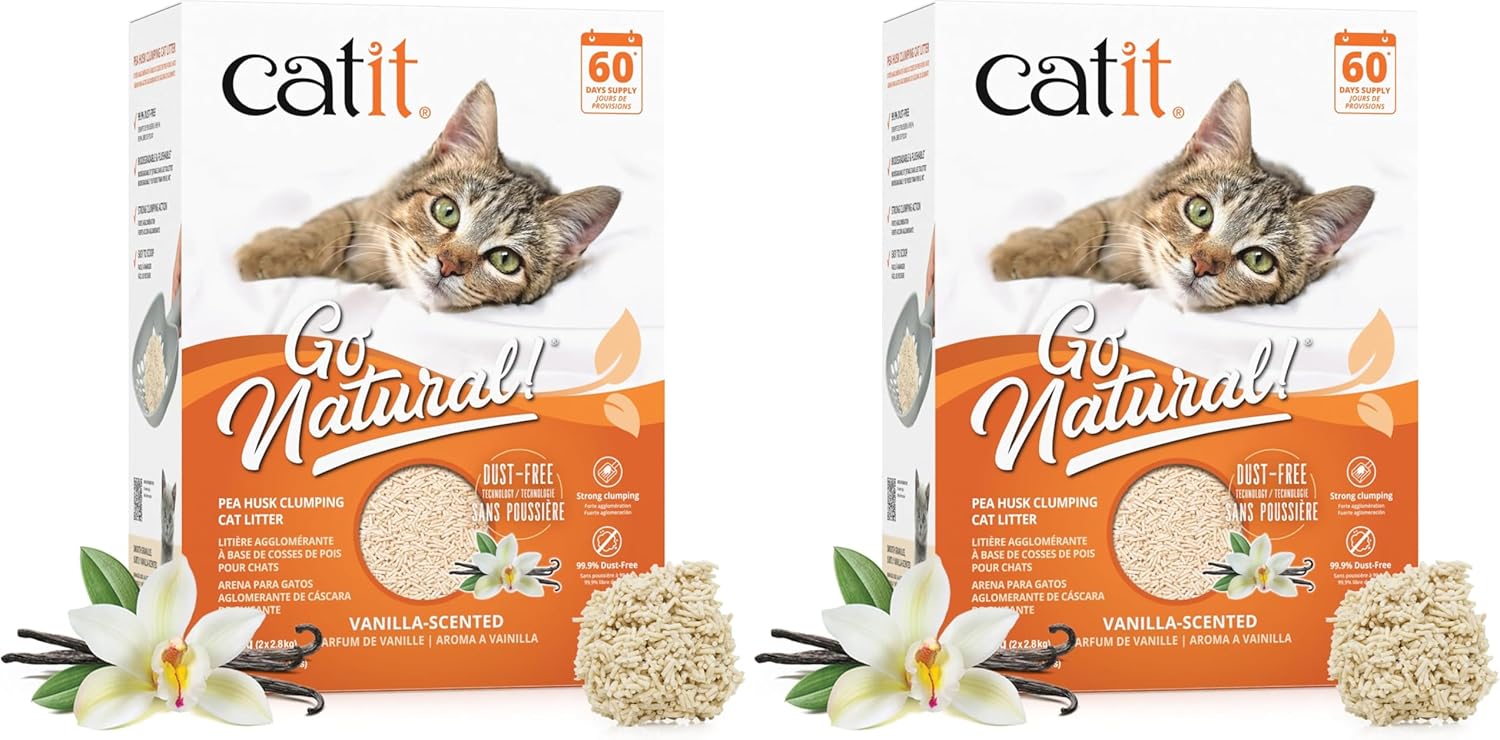 Catit Go Natural Pea Husk Clumping Cat Litter, Tofu, Vanilla 5.6 kg, Dust Free & Lightweight Cat Litter, Easy to Scoop Litiere Pour Chat