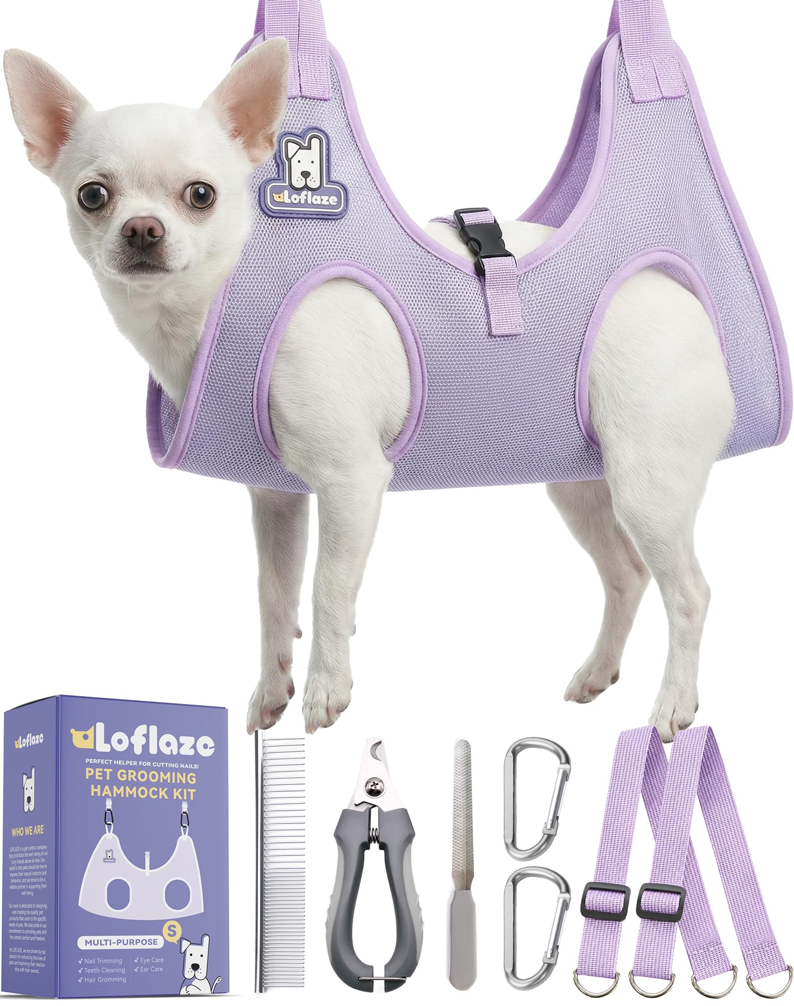 Loflaze Dog Grooming Hammock Harness for Dogs & Cats with Pet Nail Clipper Trimmer - Cat Hanger Sling for Trimming Clipping Nails- Dog Hammock Restraint Bag for Small Medium Large Dog （ Grey XS）