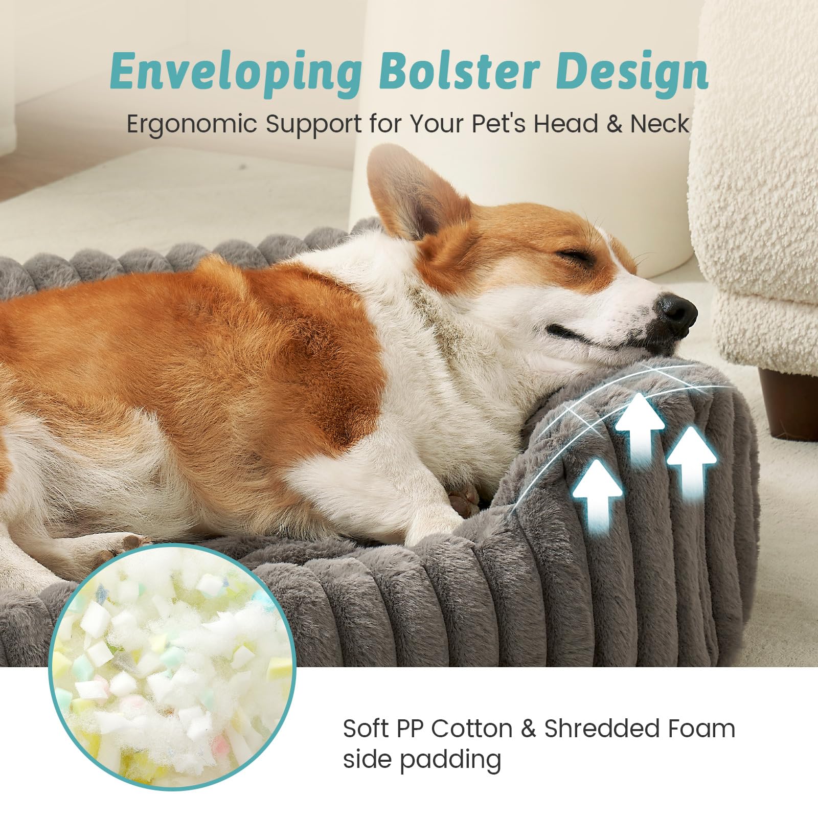 COZY KISS Orthopedic Dog Bed for Small Dogs & Medium Dogs - Washable Rectangle Pet Bed with Anti-Slip Bottom, Soft Calming Cat & Puppy Bed for Indoor Pets (30"x23"x7", Cream)