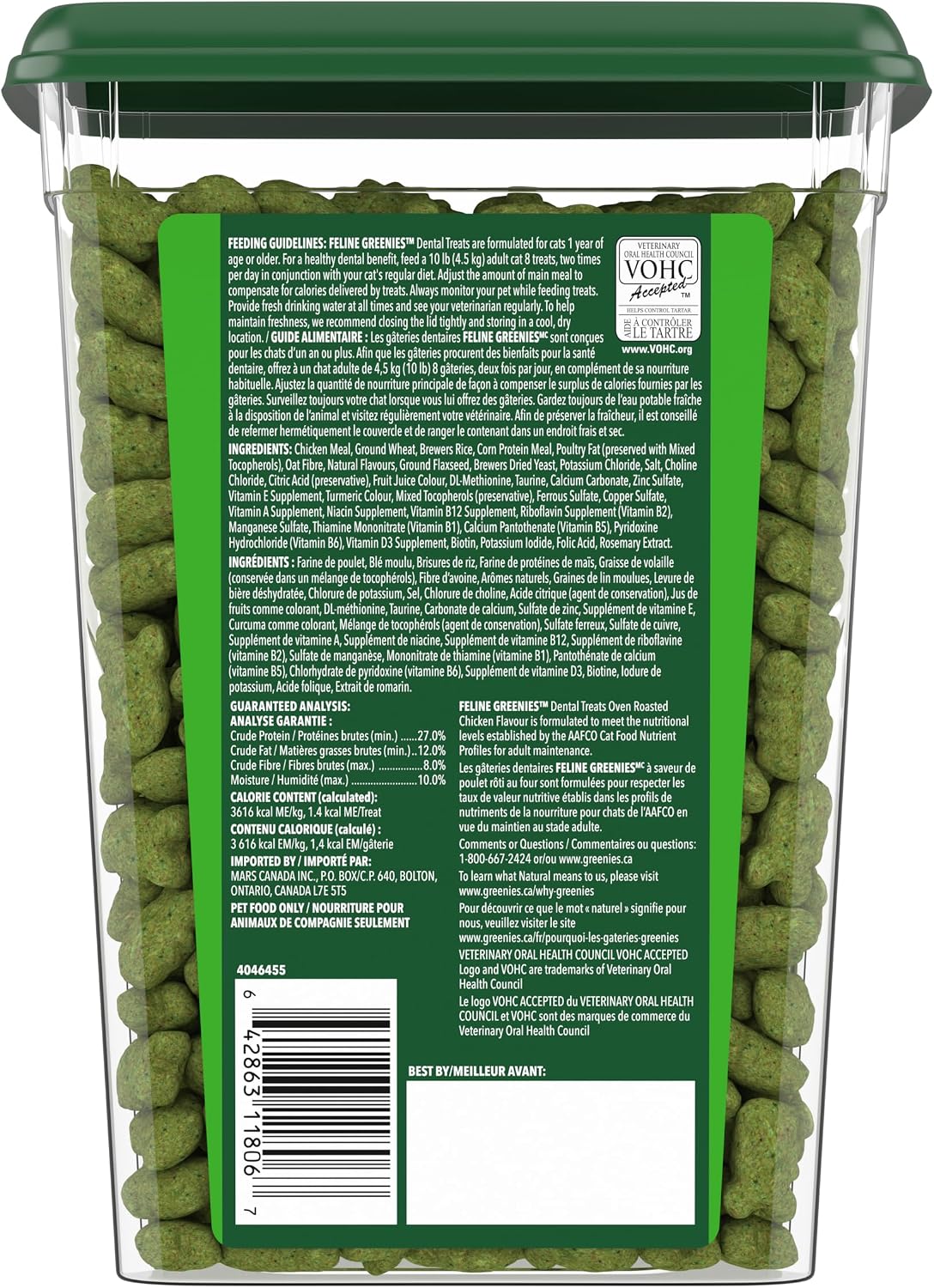 GREENIES Feline Cat Treats Natural Dental Care, Oven Roasted Chicken Flavour, 9.75oz. Tub