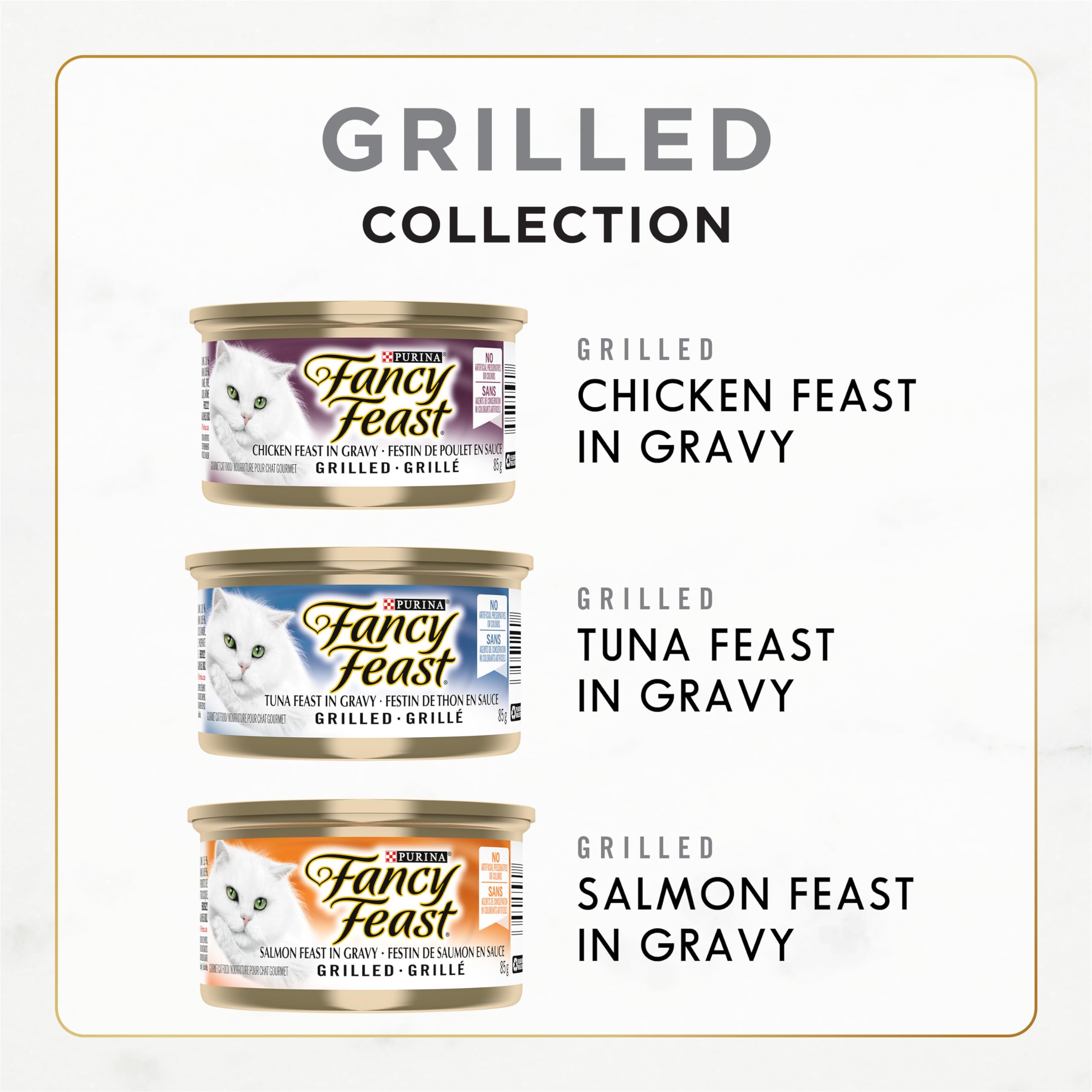 Fancy Feast Grilled Wet Cat Food, in Gravy Variety Pack 3 Flavours - 85 g Can (24 Pack)