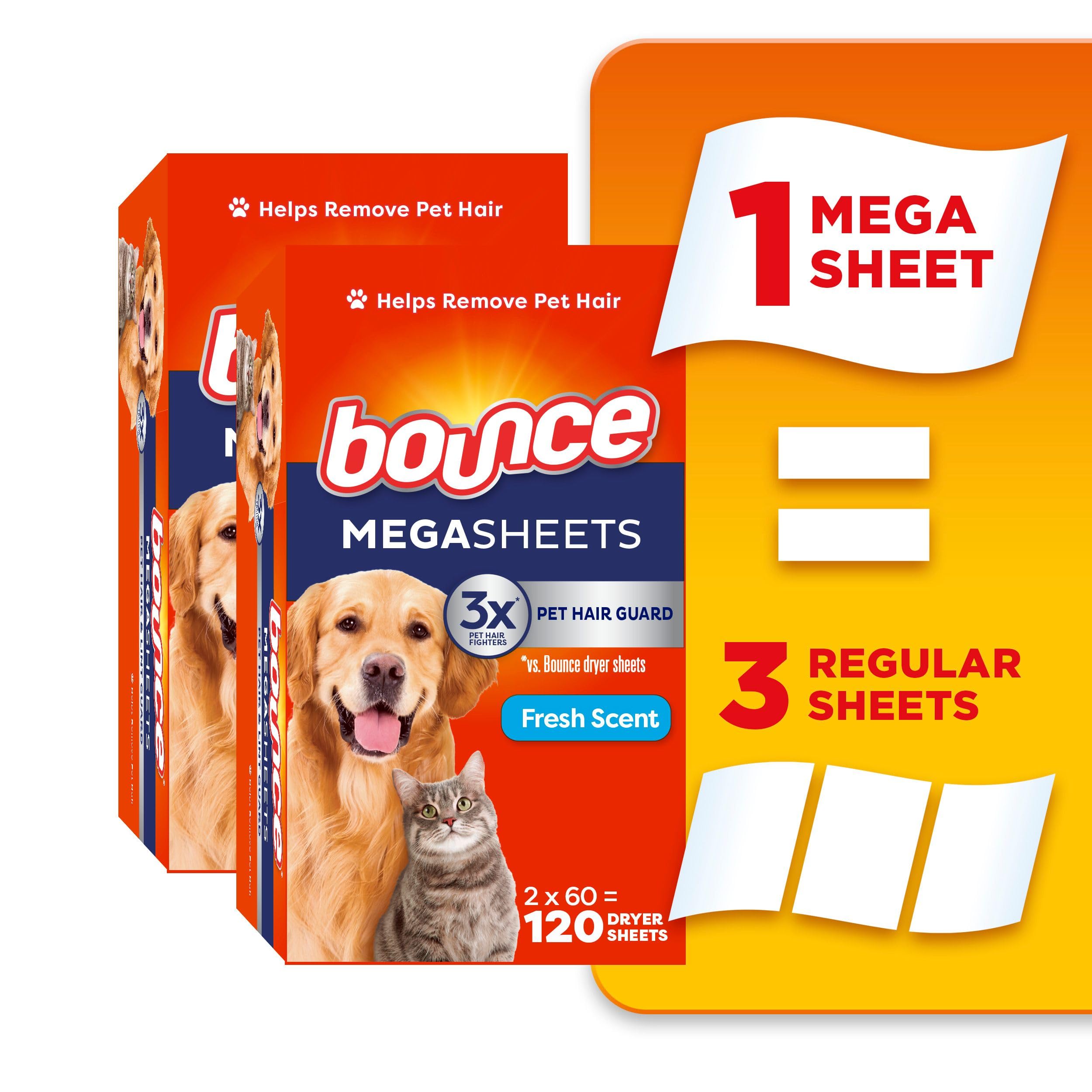 Pet Hair and Lint Guard Mega Dryer Sheets with 3X Pet Hair Fighters, Fresh Scent, 180 Count