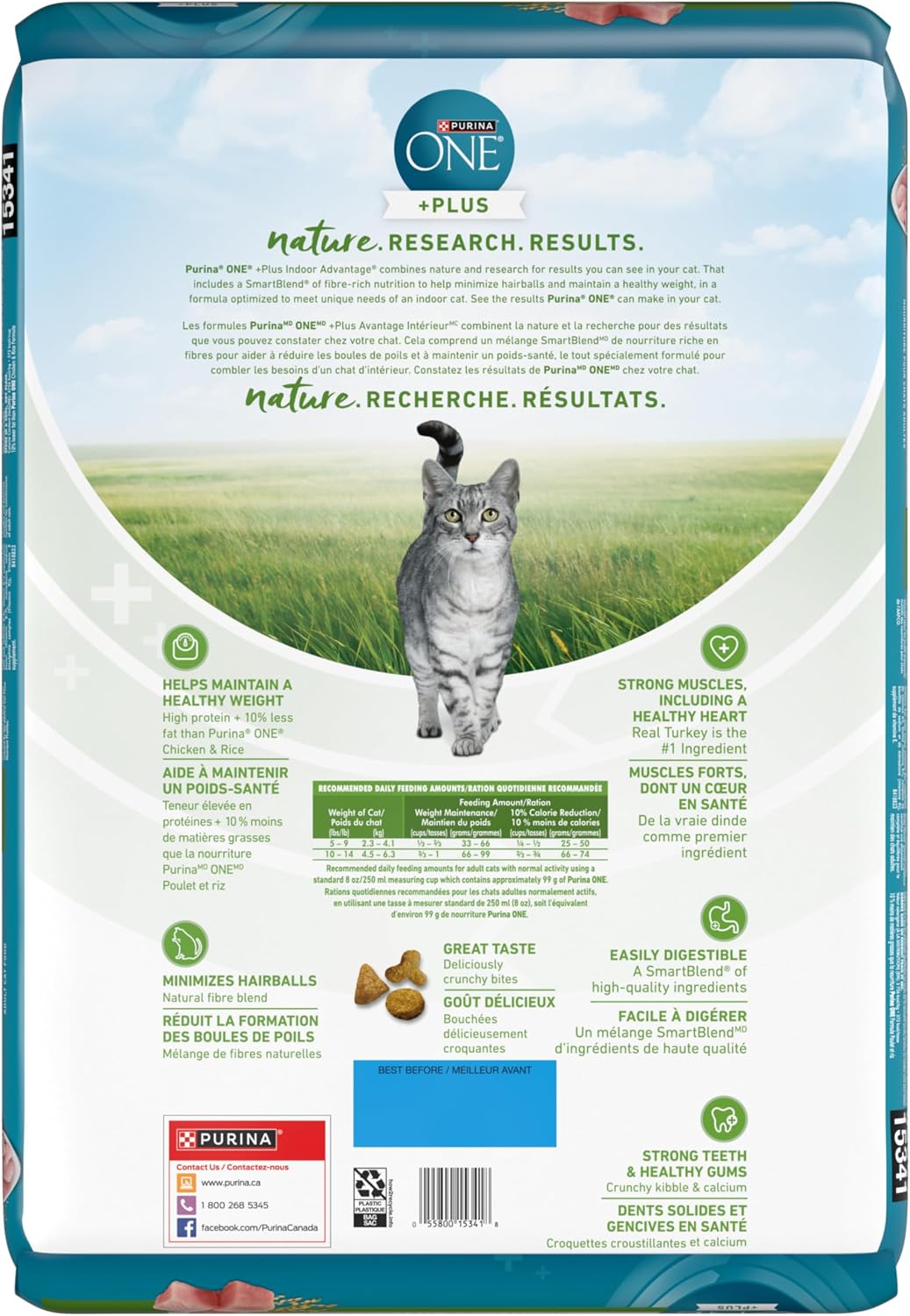 Purina ONE +Plus Dry Cat Food, Indoor Advantage Turkey - 7.2 kg Bag