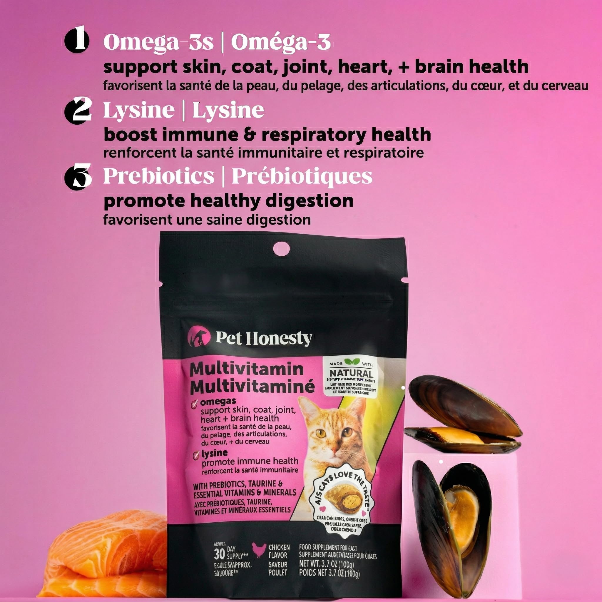 Cat Multivitamin Crunchy & Creamy Chews - Cat Treats for Health + Immune, Joints, Skin & Coat, & Digestion Support - Vitamins with Omega 3s, Lysine & Probiotics (30 Day Supply)