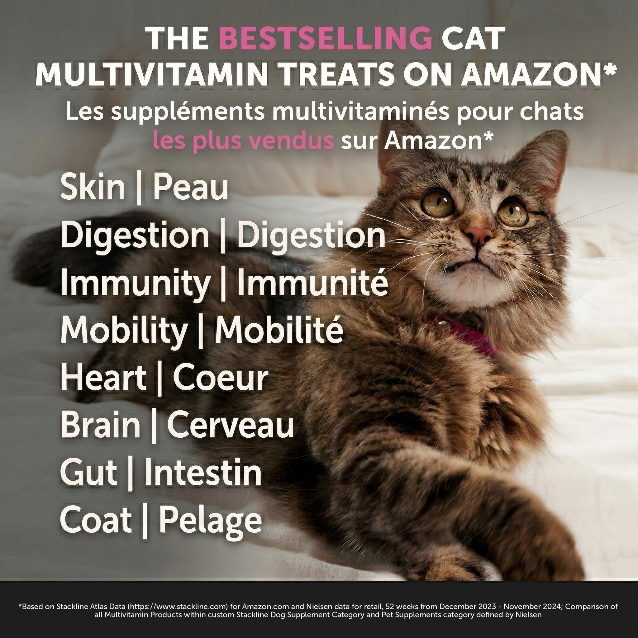 Cat Multivitamin Crunchy & Creamy Chews - Cat Treats for Health + Immune, Joints, Skin & Coat, & Digestion Support - Vitamins with Omega 3s, Lysine & Probiotics (30 Day Supply)