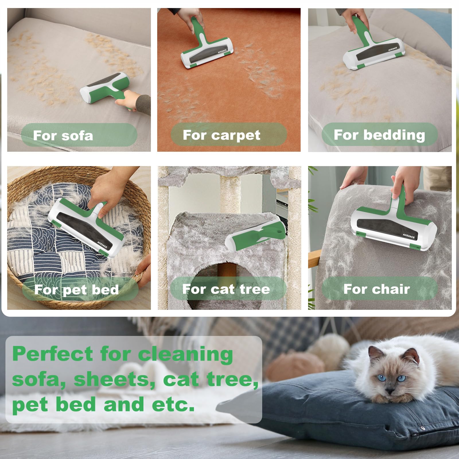 Pet Hair Remover Roller, ACE2ACE Reusable Animal Hair Removal Brush for Dogs and Cats, Self Clean Pet Fur from Carpet, Furniture, Rugs, Laundry, Clothes and Bedding, Sofa